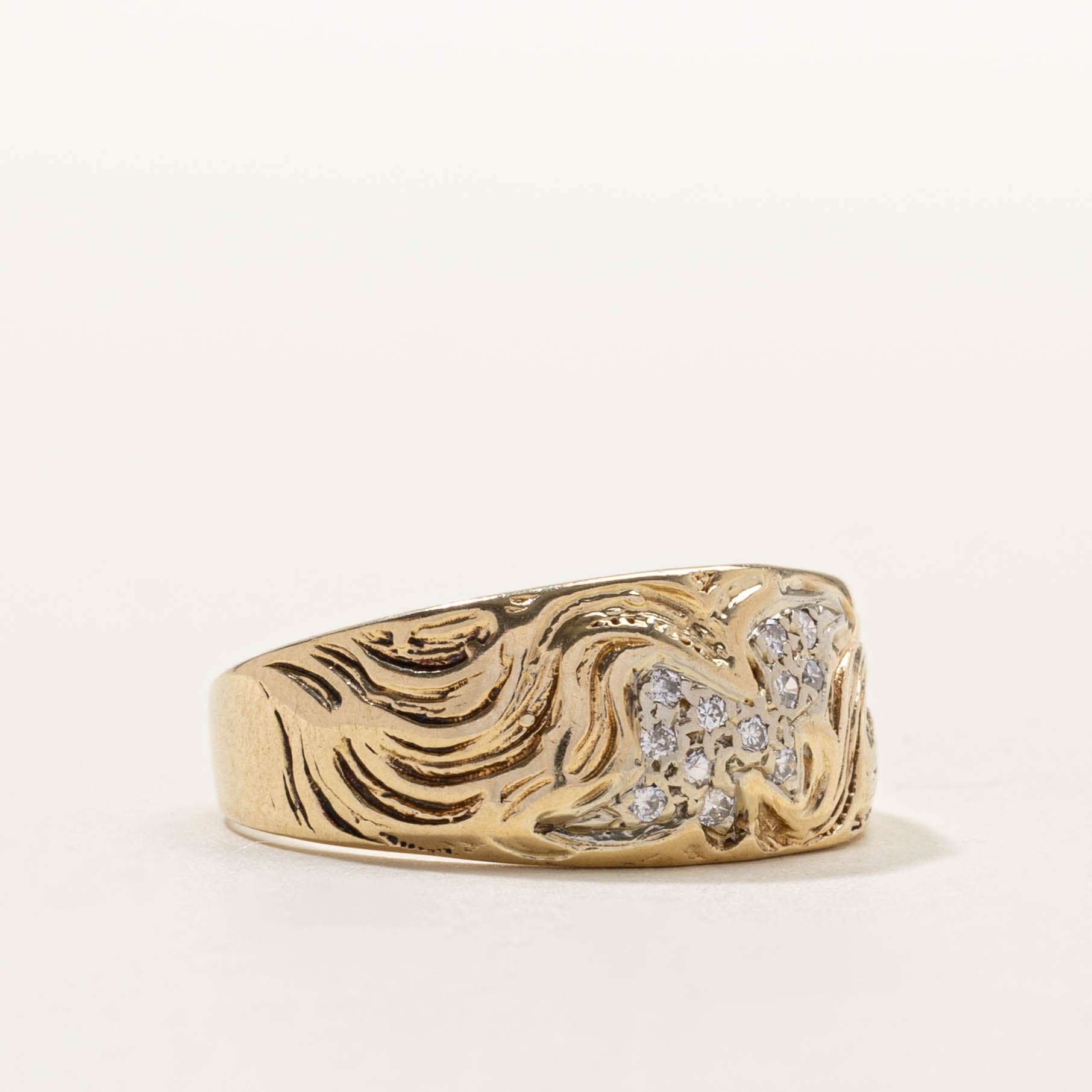 14k Diamond Cluster Abstract Textured Ring | SZ 12.25