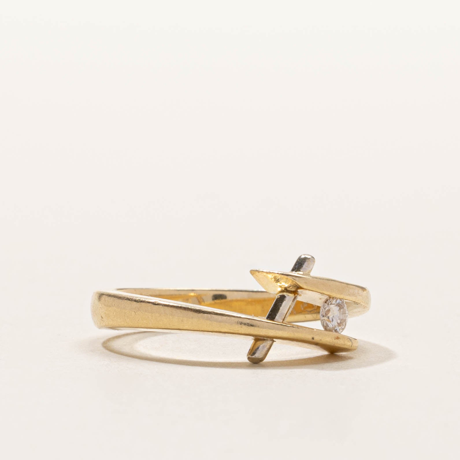 14k Tension Set Diamond Abstract Bypass Ring | SZ 5.25