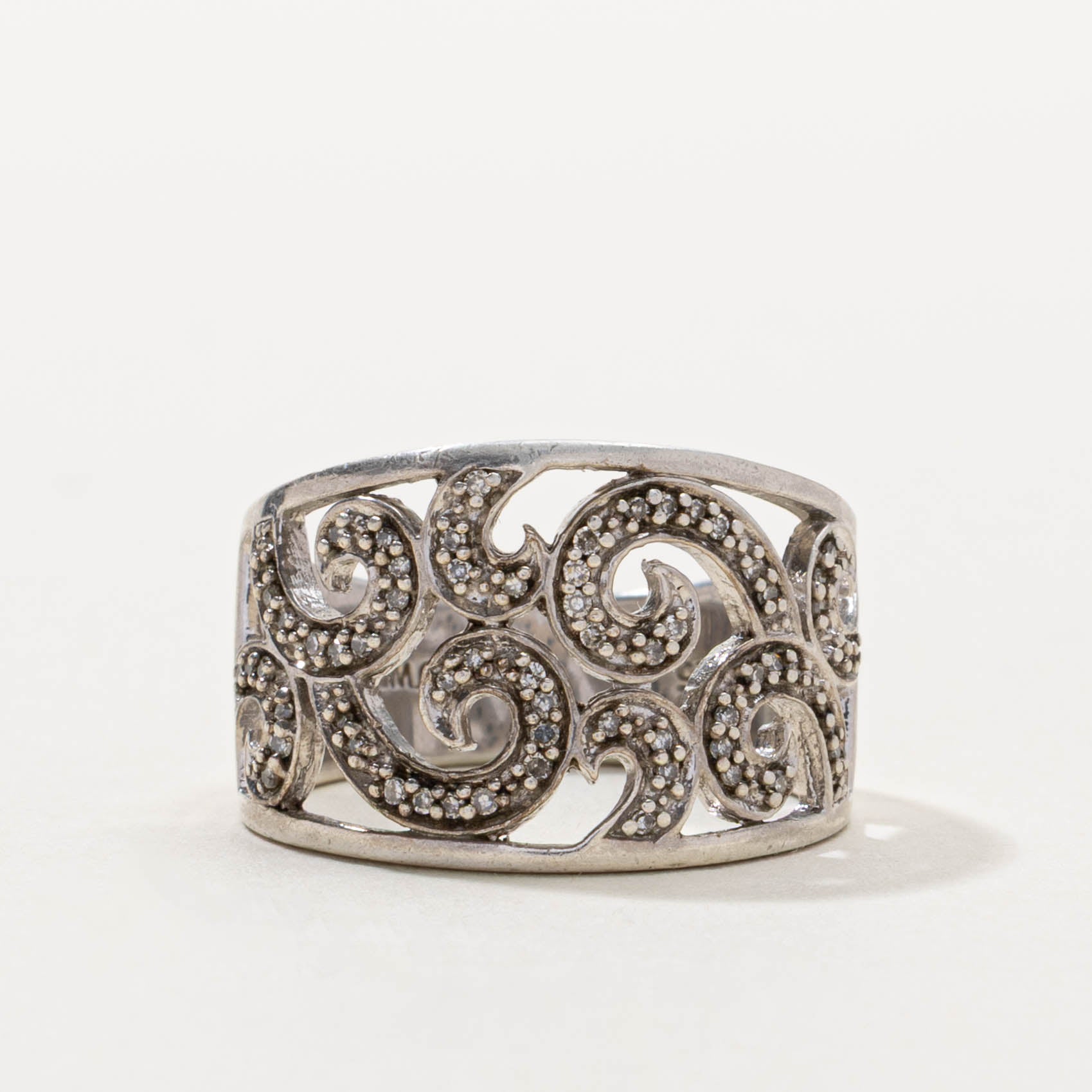 Silver Diamond Openwork Tentacle Ring | SZ 1.75