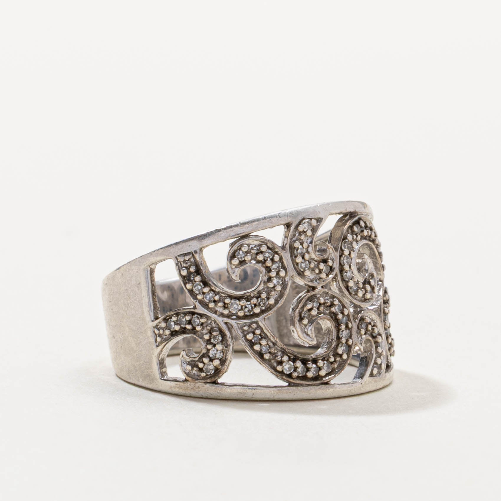 Silver Diamond Openwork Tentacle Ring | SZ 1.75