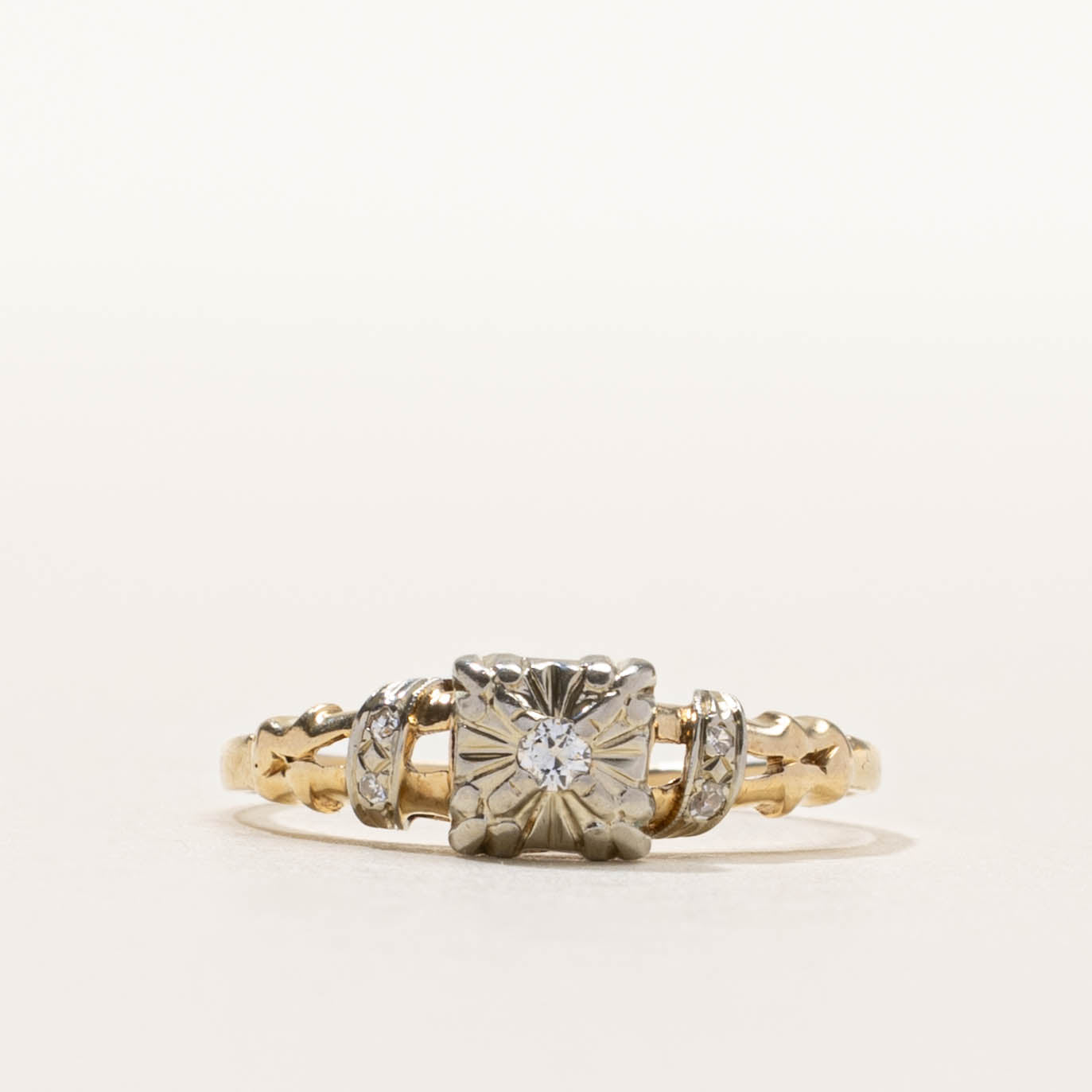 14k Two Tone Illusion Set Diamond Ring | SZ 5.75