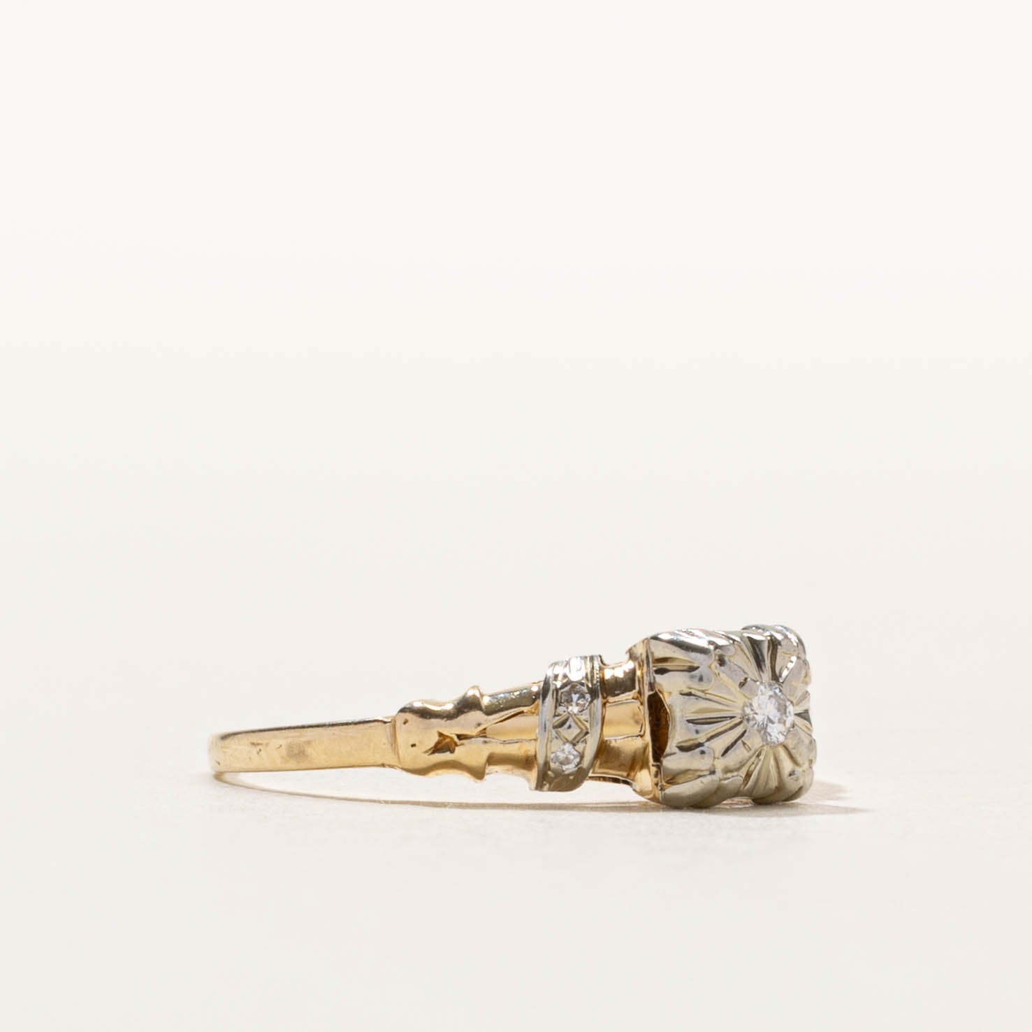 14k Two Tone Illusion Set Diamond Ring | SZ 5.75