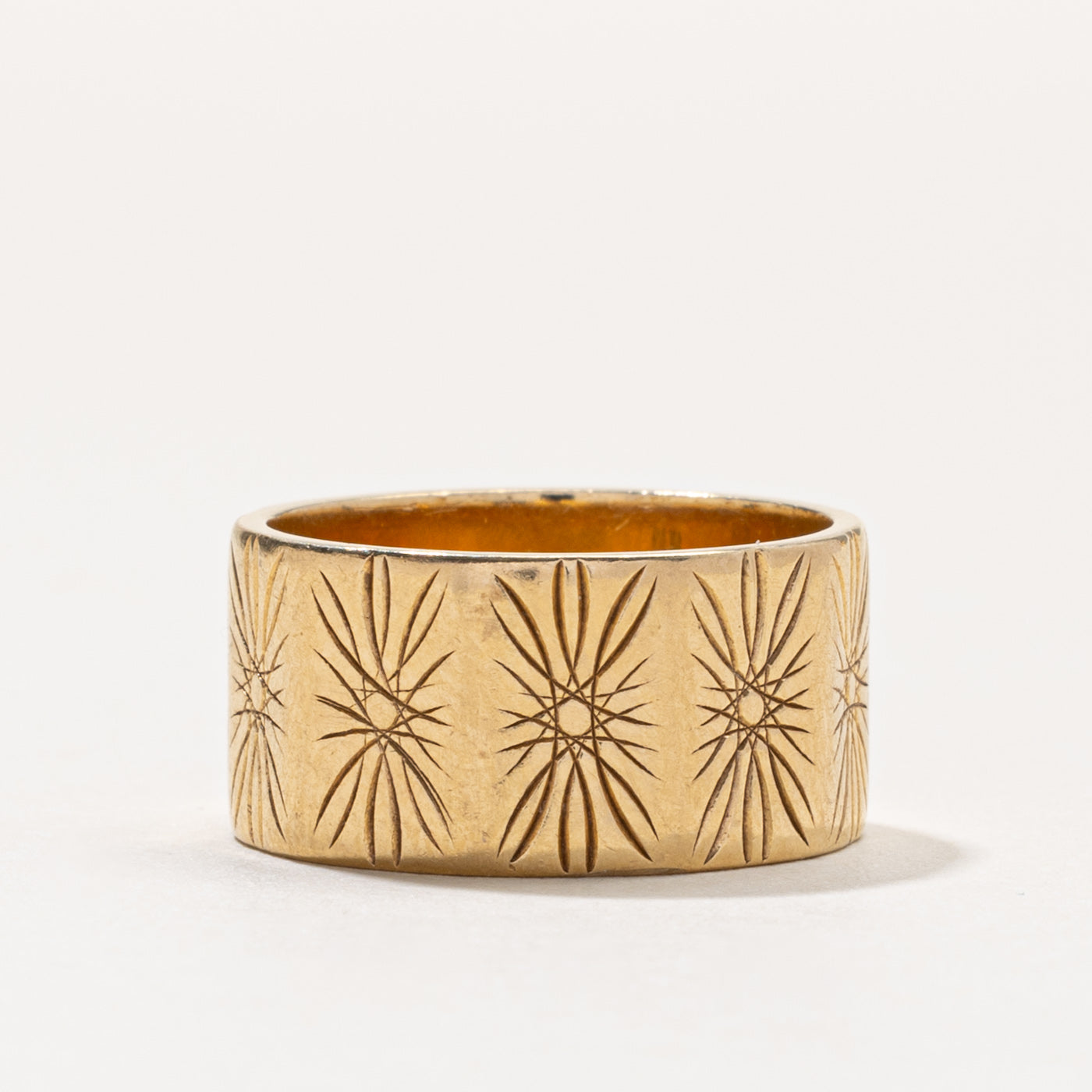 14k Yellow Gold Engraved Cigar Band | 9.75mm | SZ 6.75