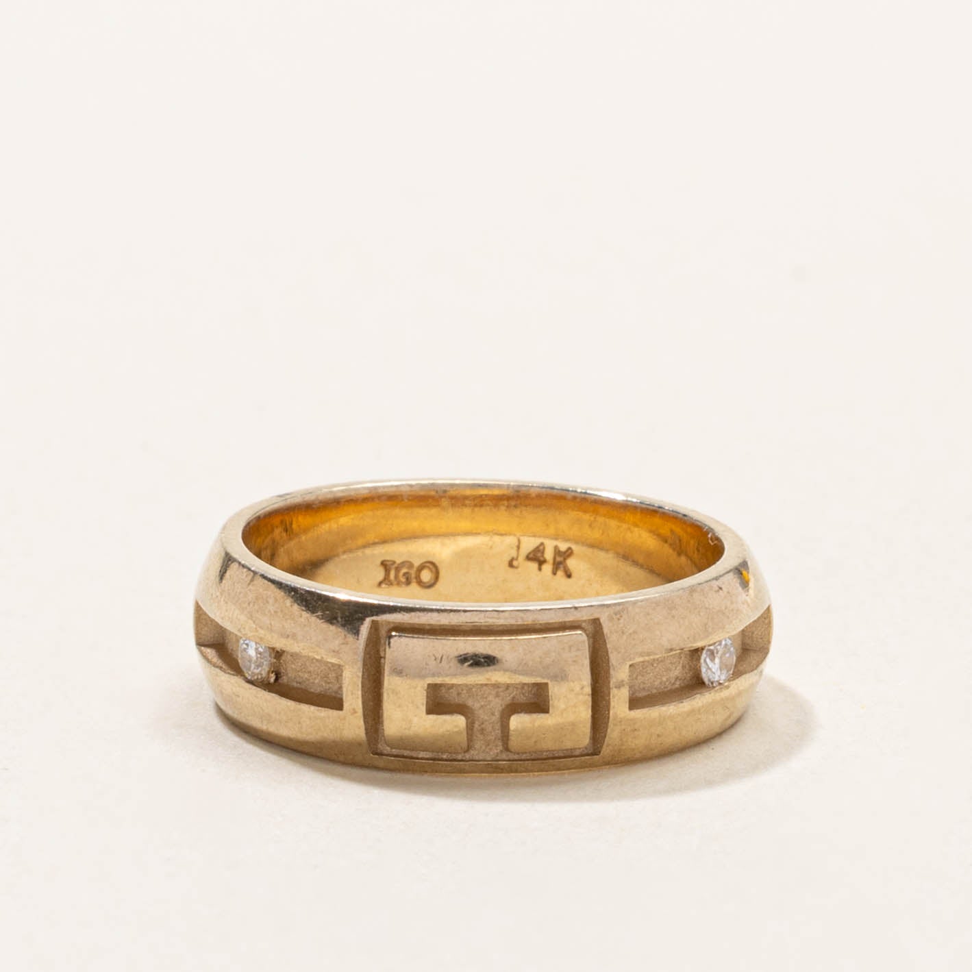 14k Tension Set Diamond Engraved Geometric Ring | 5mm | SZ 4.5