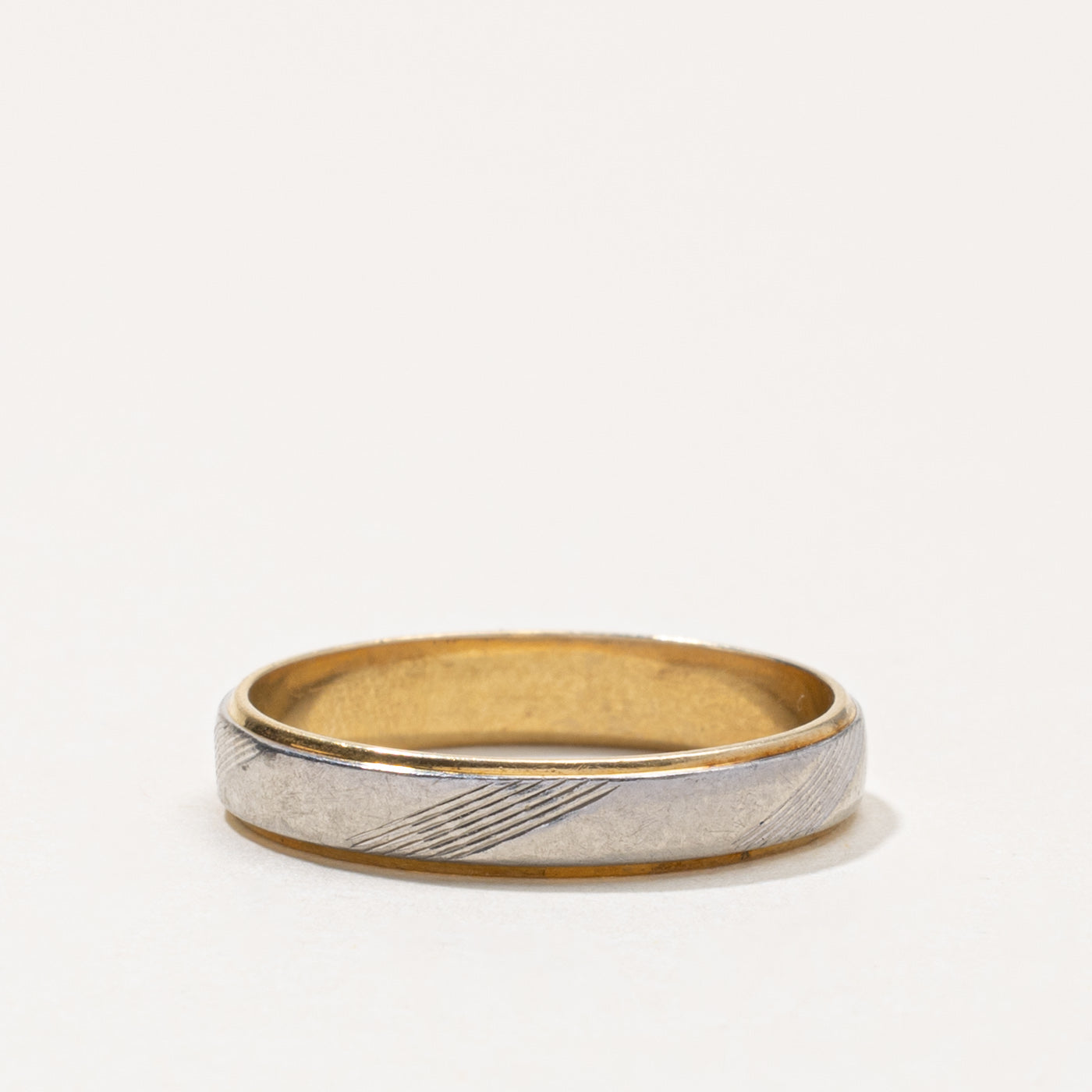 18k Gold & Platinum Grooved Band | 3.80mm | SZ 8.5