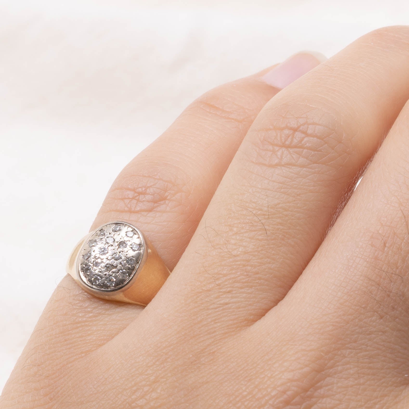 14k Diamond Cluster Signet Ring | SZ 3.25