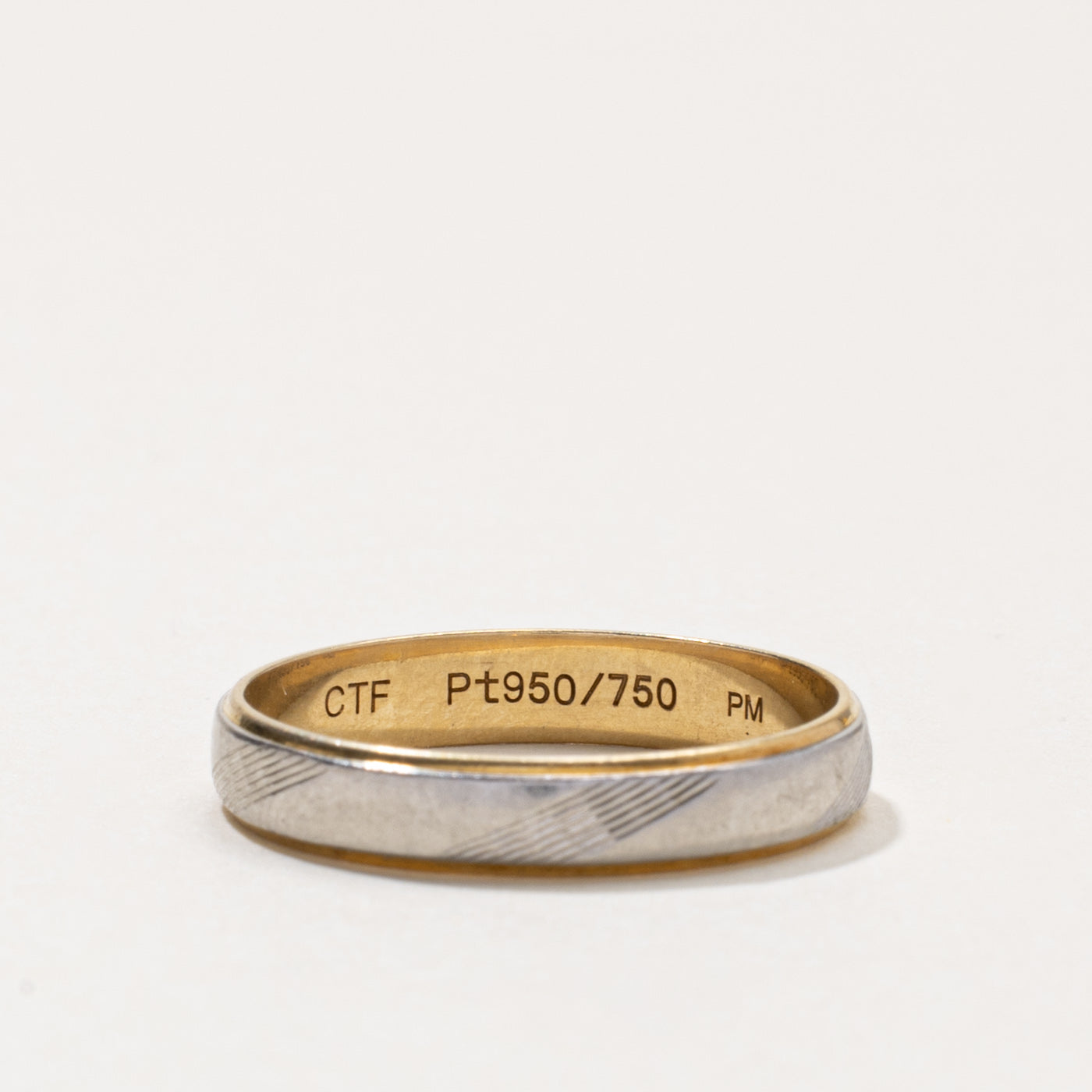 18k Gold & Platinum Grooved Band | 3.80mm | SZ 8.5