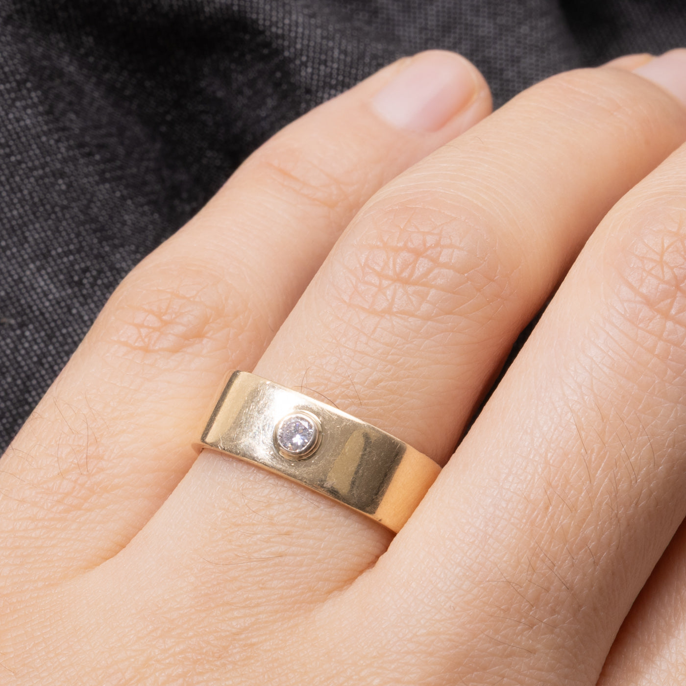 14k Bezel Set Diamond Soft Square Band | 6.55mm | SZ 7