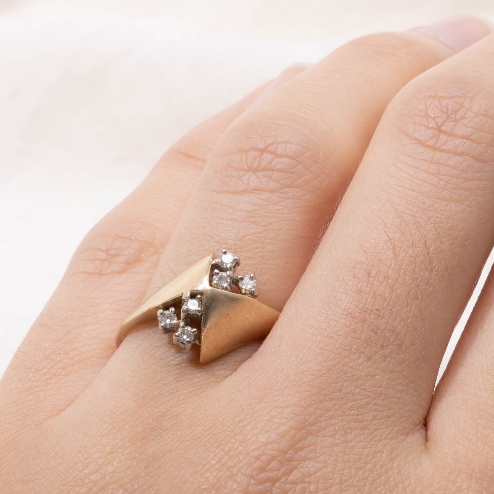 14k Diamond Abstract Checkerboard Cocktail Ring | SZ 7.75