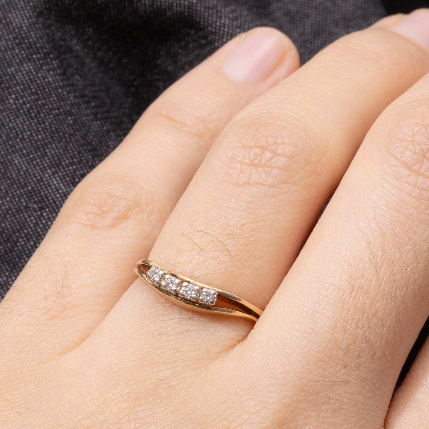 ‘Birks’ 14k Four Stone Diamond Contour Ring | SZ 6