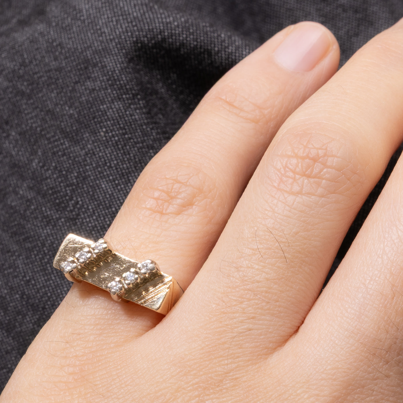 14k Diagonal Diamond Double Row Geometric Ring | SZ 3.5