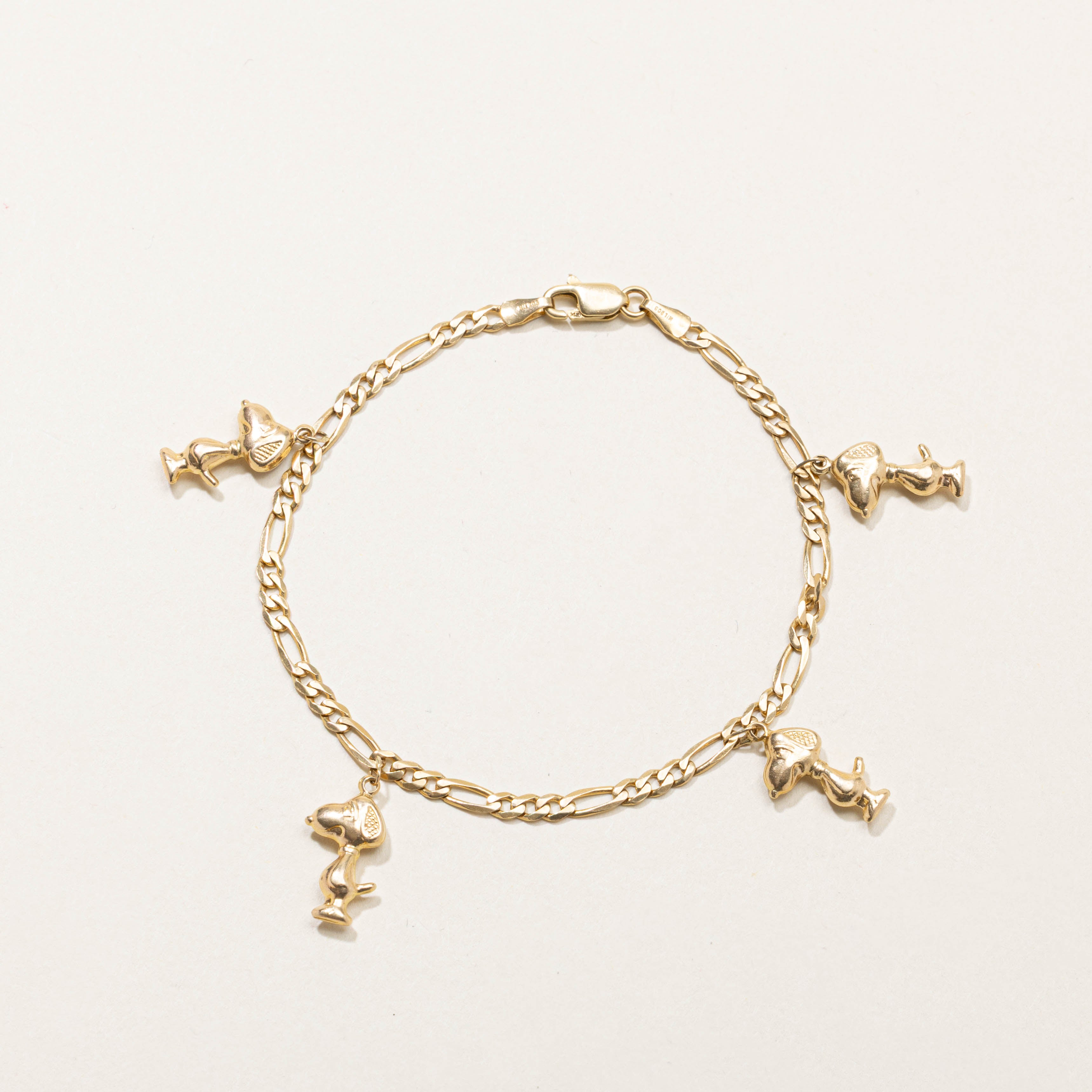 14k Snoopy Figaro Link Charm Bracelet | 7"