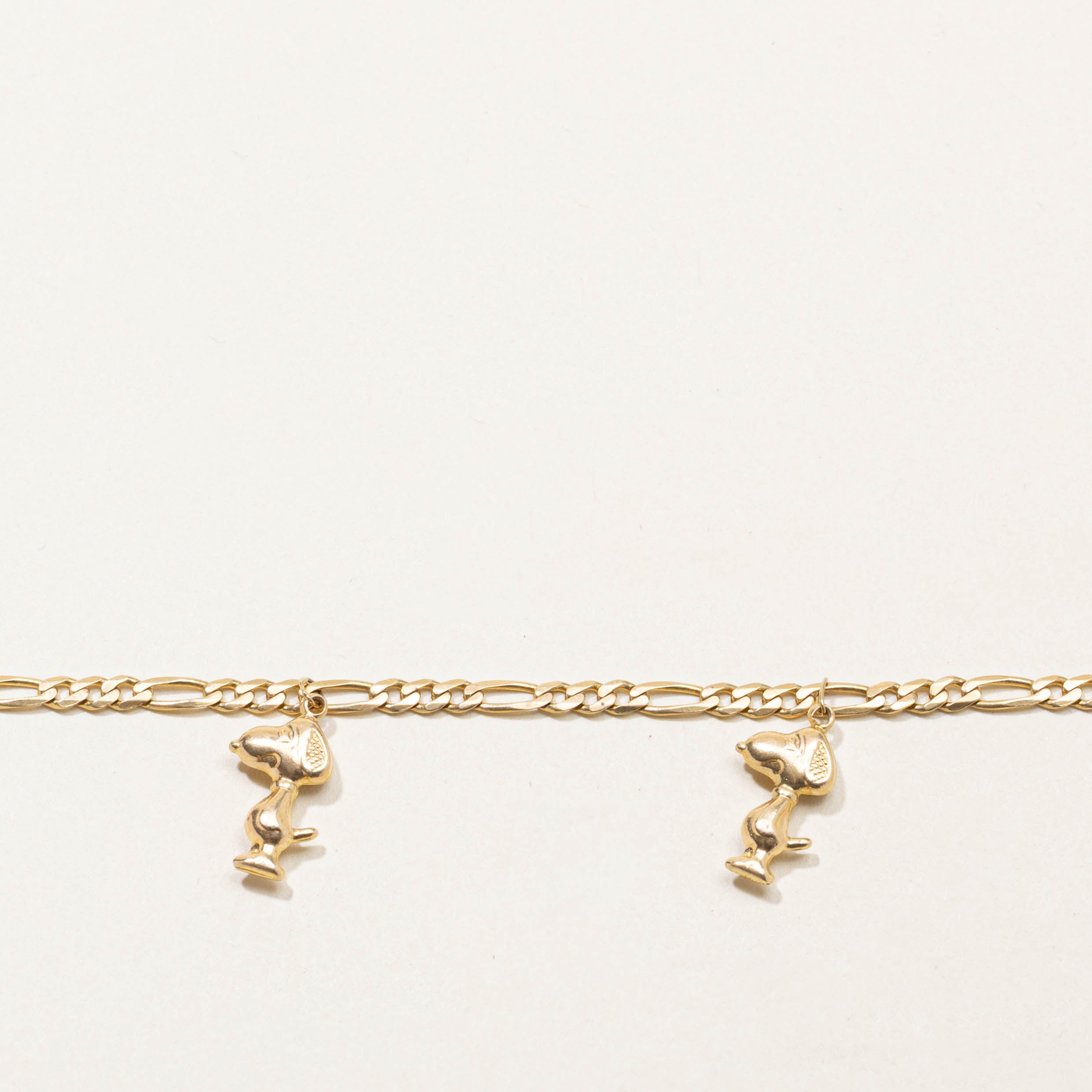 14k Snoopy Figaro Link Charm Bracelet | 7"