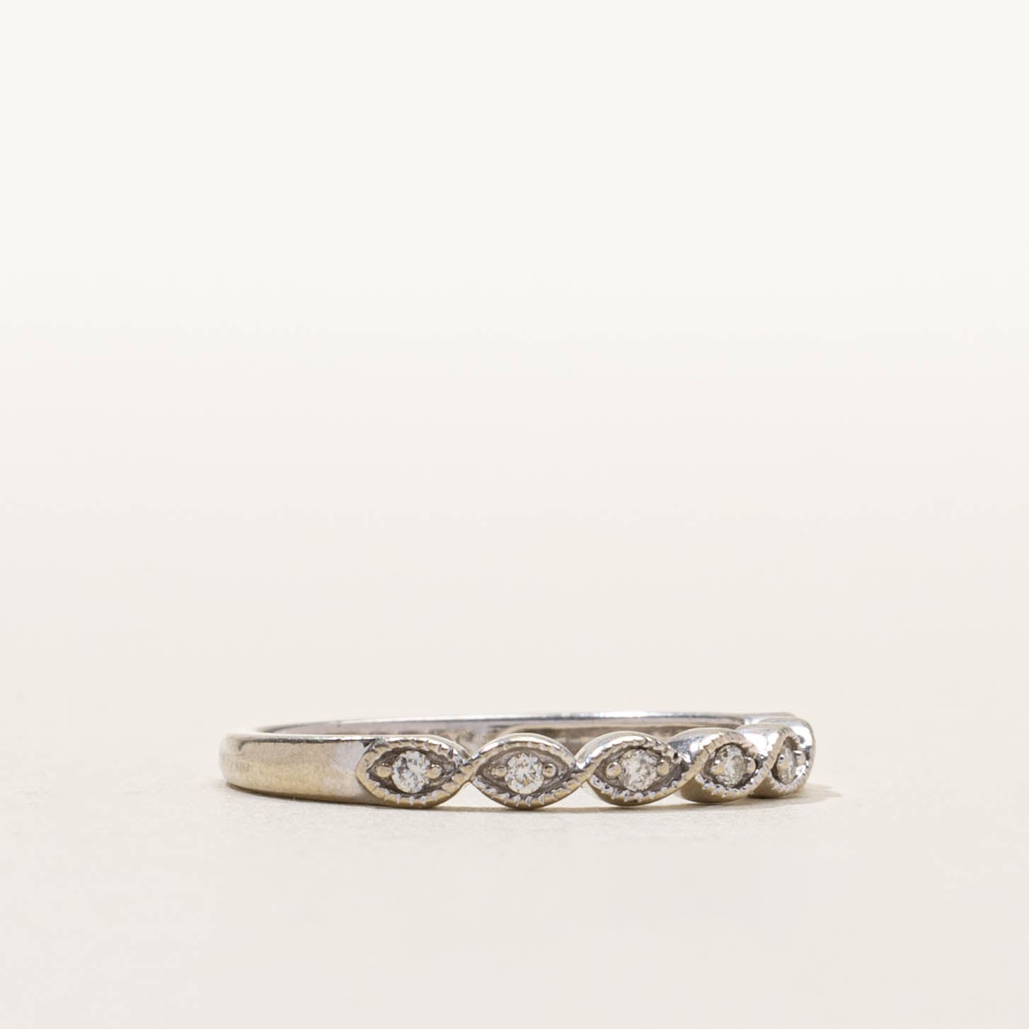 10k Semi Eternity Diamond Milgrained Marquise Band | SZ 5.25