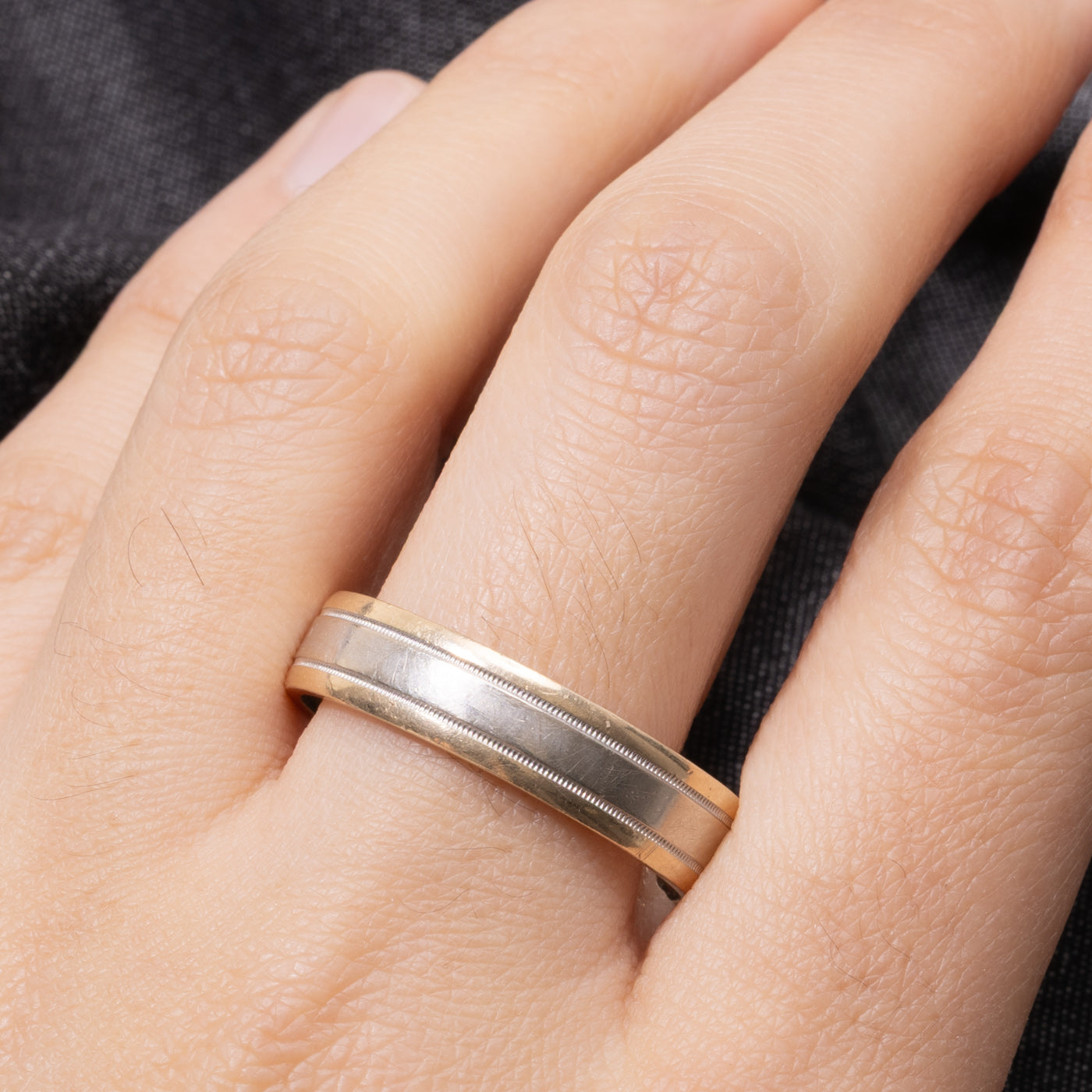 14k Two Tone Gold Milgrain Band | 5.95mm | SZ 13.25