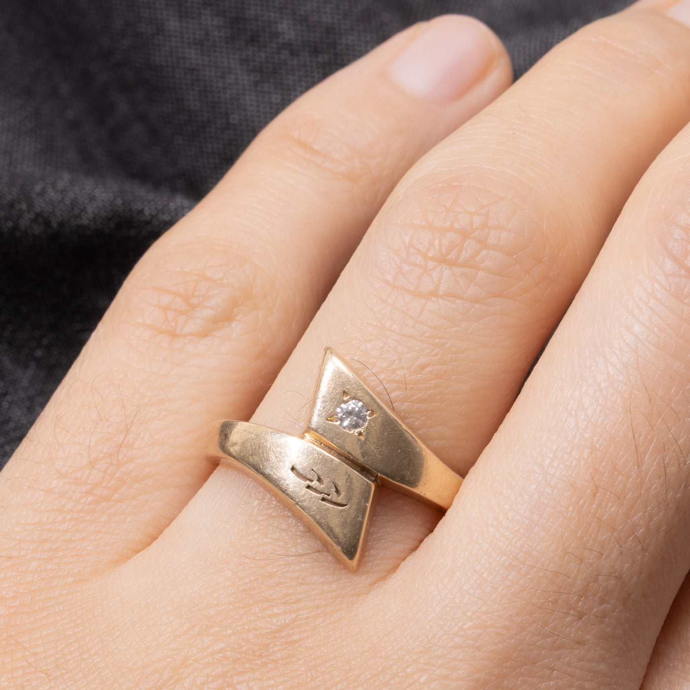 10k Star Set Diamond Geometric Bypass Ring | 0.05ctw | SZ 7.75