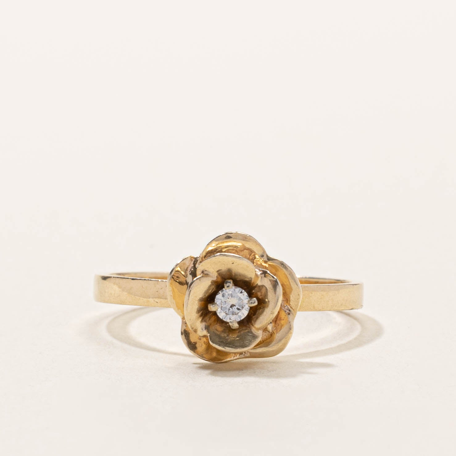 10k Solitaire Diamond Rose Ring | SZ 8.75