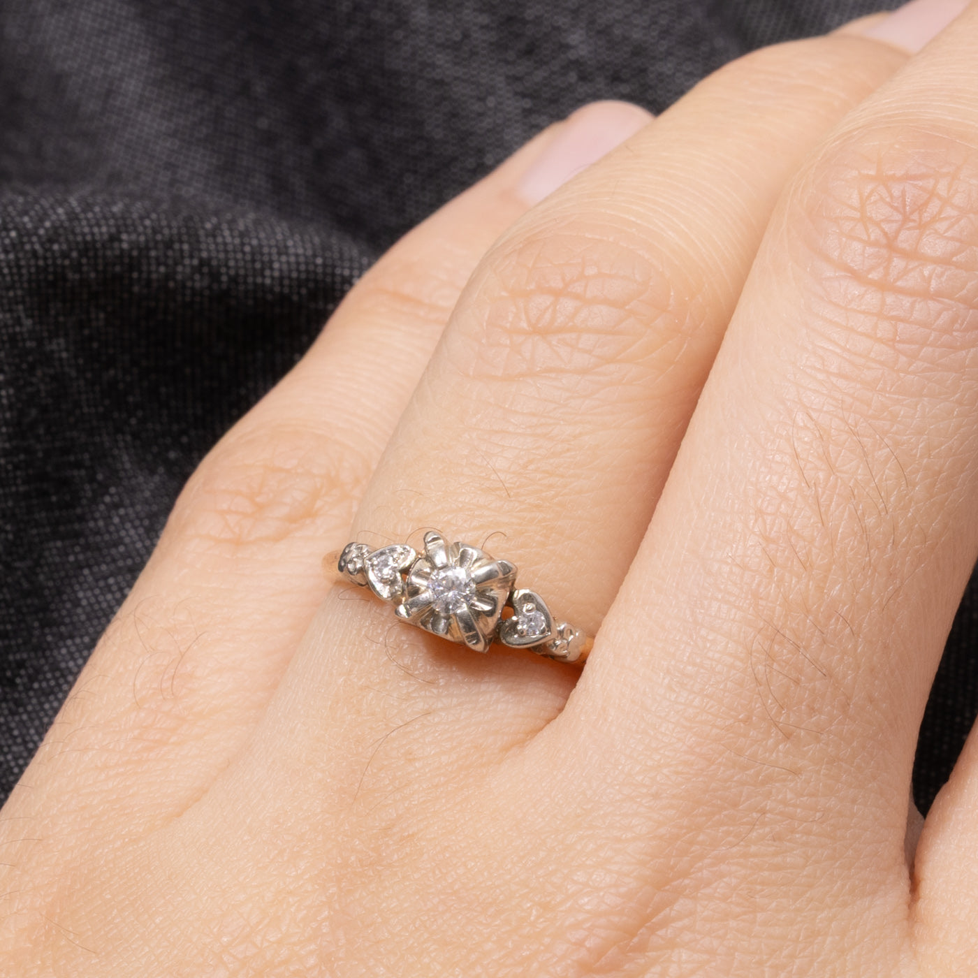 14k Illusion Set Diamond Heart Accented Textured Ring | 0.09ctw | SZ 5.25