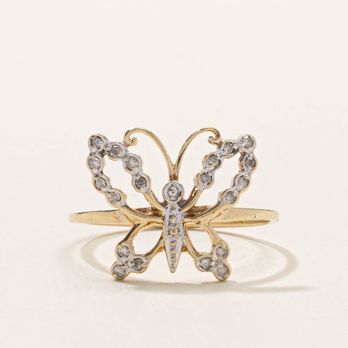 10k Diamond Butterfly Openwork Cocktail Ring | SZ 7