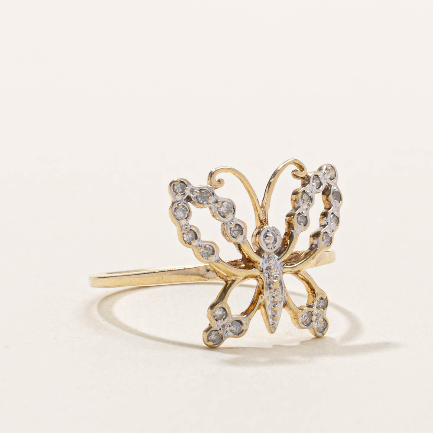 10k Diamond Butterfly Openwork Cocktail Ring | SZ 7