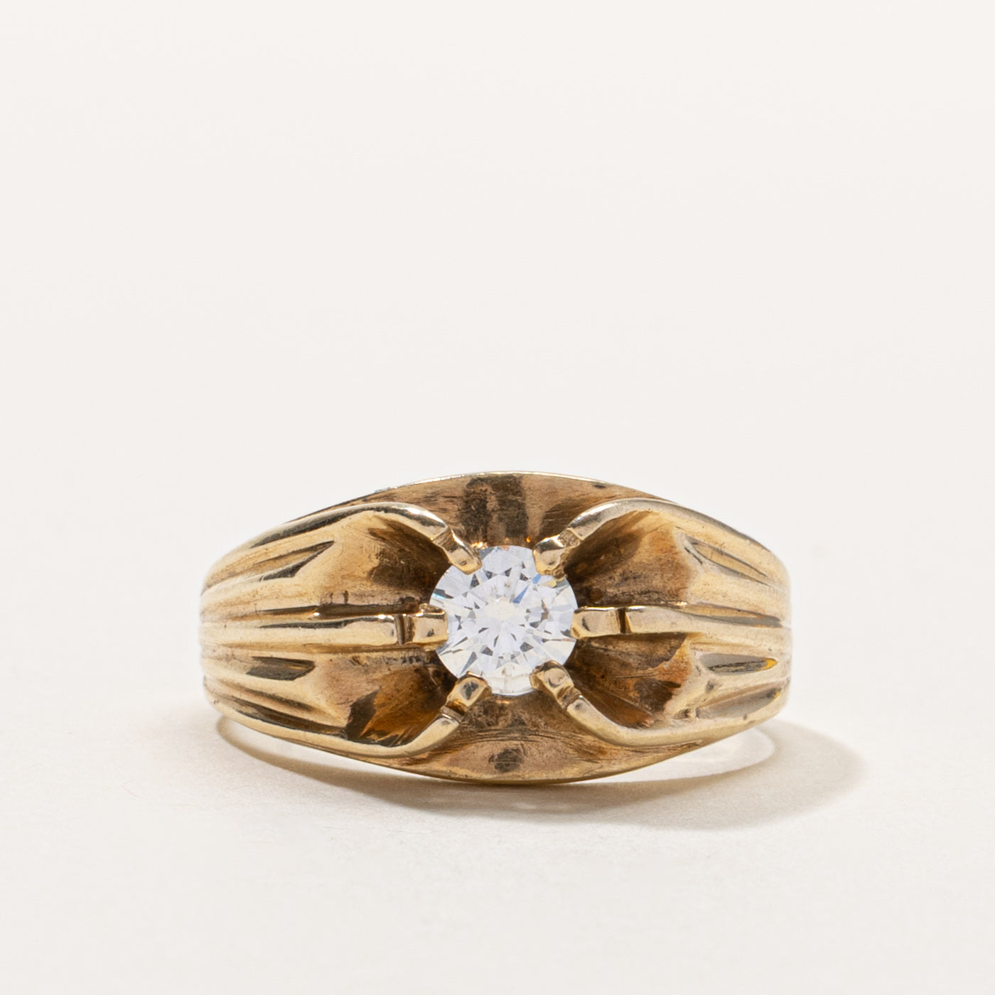 10k Belcher Set Diamond Grooved Ring | 0.40ct | SZ 6.5