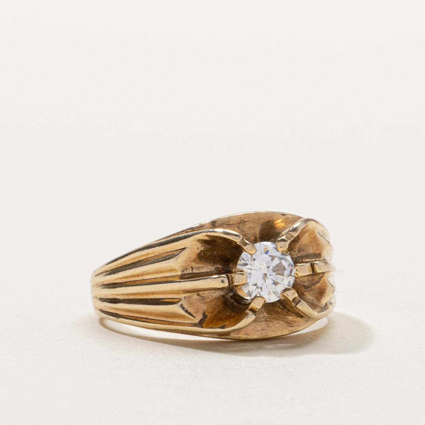 10k Belcher Set Diamond Grooved Ring | 0.40ct | SZ 6.5