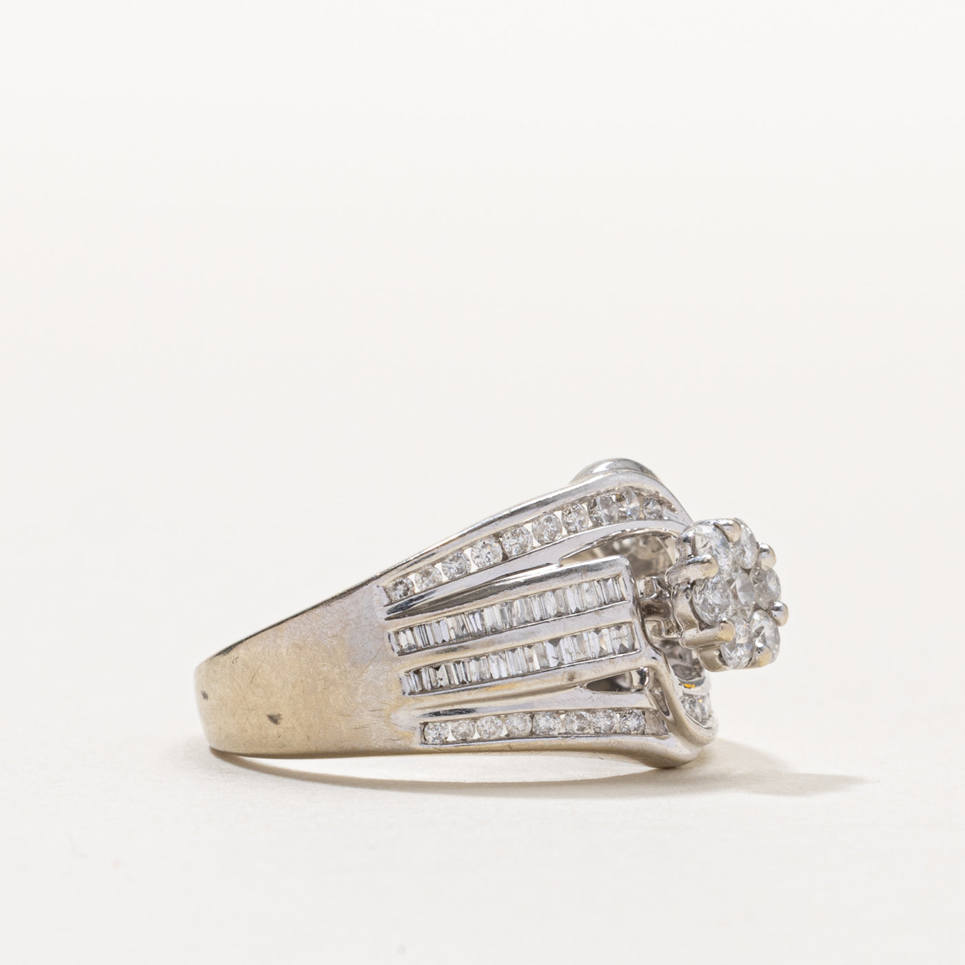 10k Diamond Floral Cluster Multi Row Ring | 0.70ctw | SZ 8.25