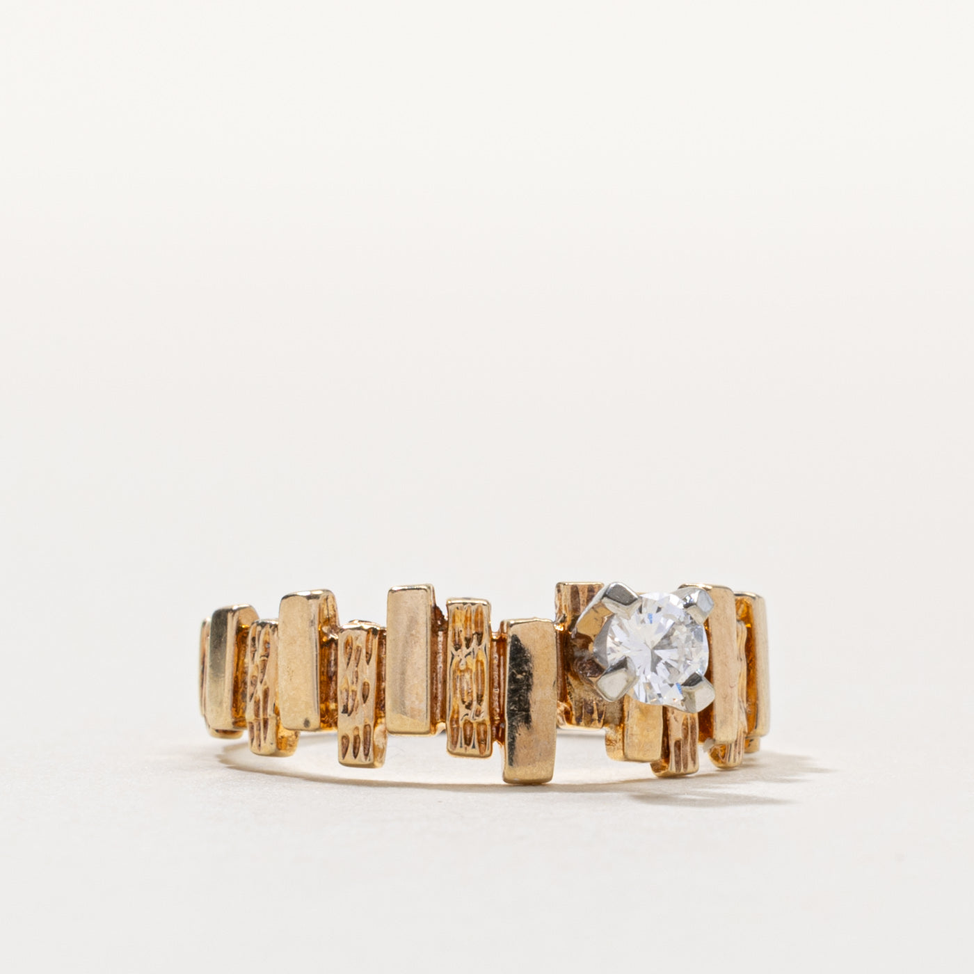14k Diamond Geometric Textured Ring | 0.17ctw | SZ 5.75