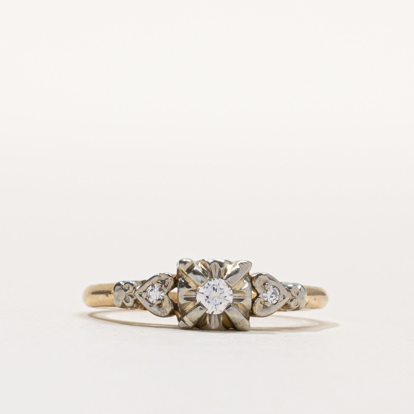 14k Illusion Set Diamond Heart Accented Textured Ring | 0.09ctw | SZ 5.25