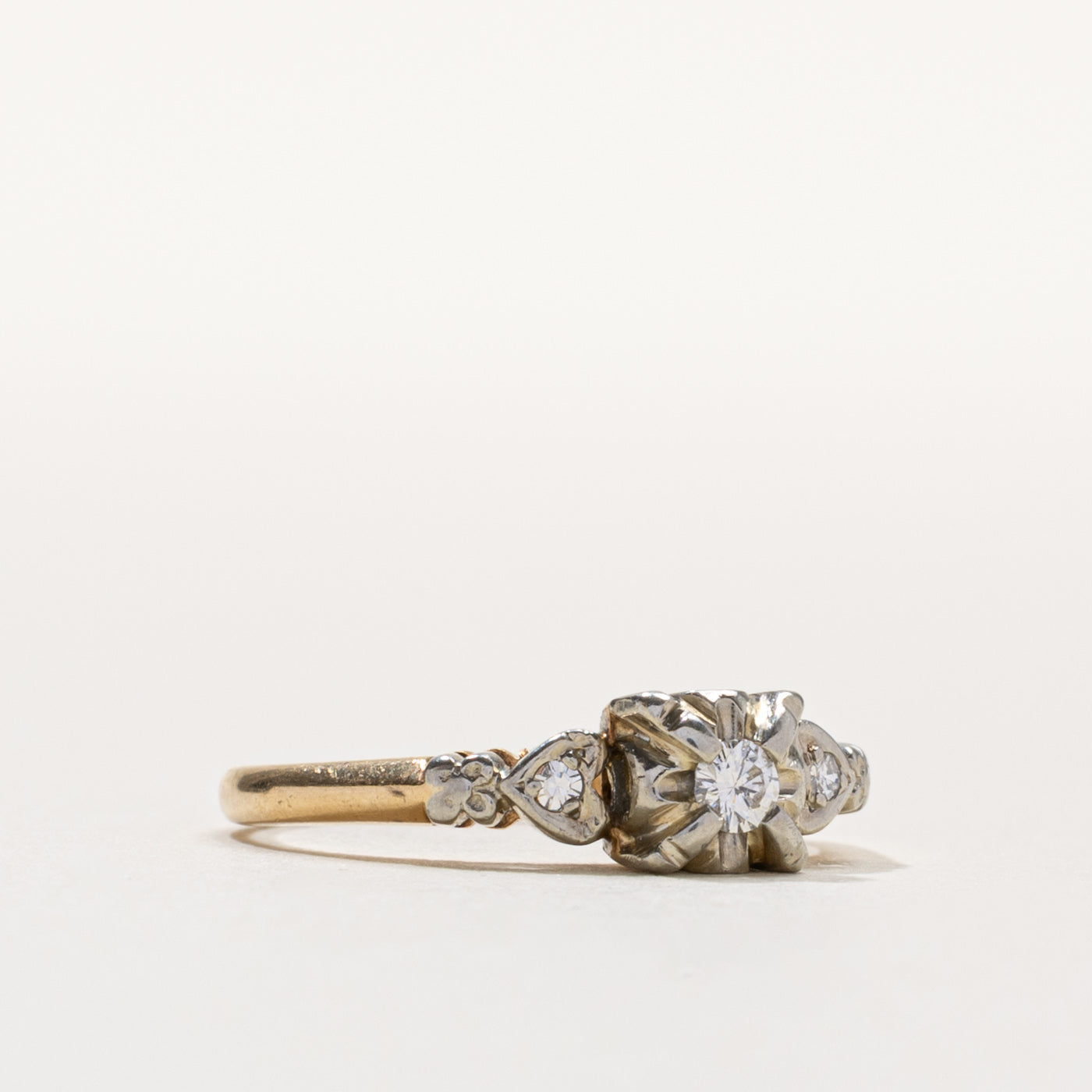 14k Illusion Set Diamond Heart Accented Textured Ring | 0.09ctw | SZ 5.25