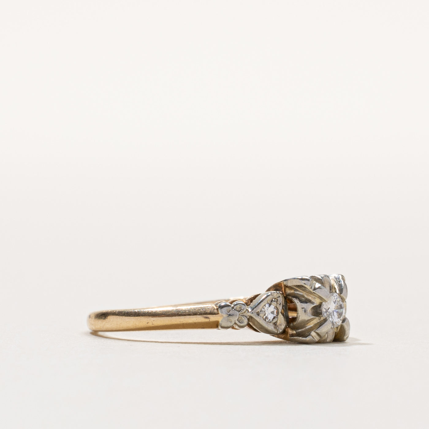 14k Illusion Set Diamond Heart Accented Textured Ring | 0.09ctw | SZ 5.25