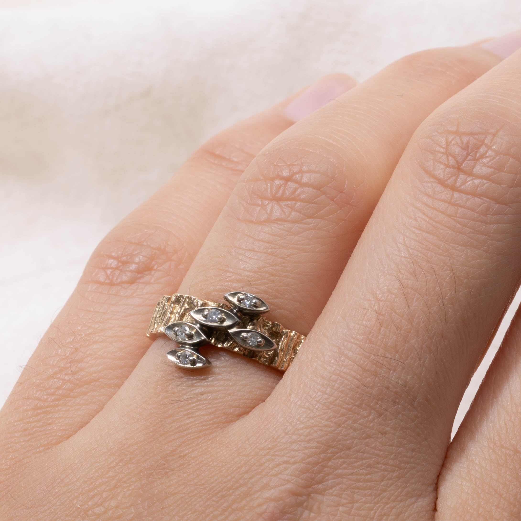 14k Diamond Abstract Textured Ring | SZ 6