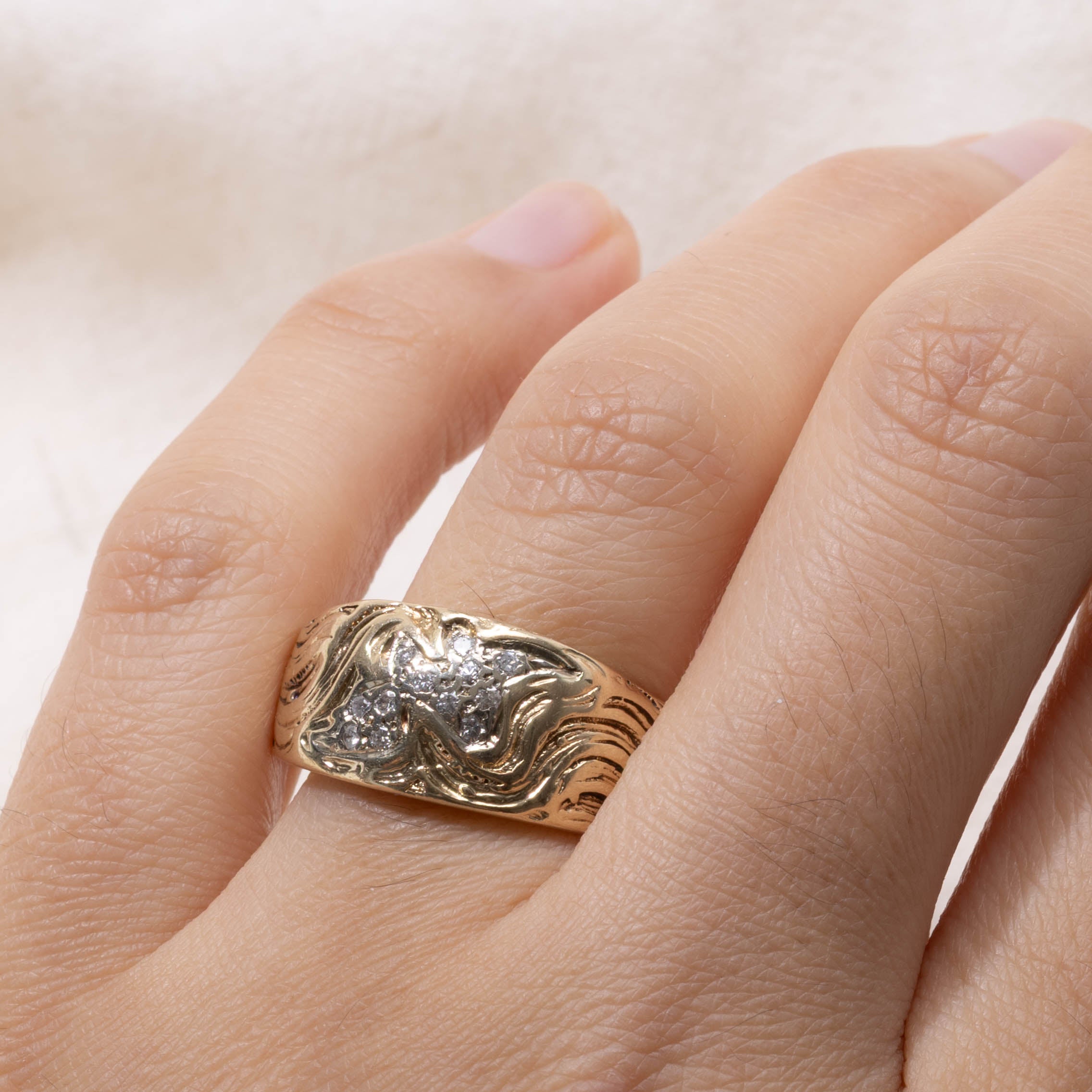 14k Diamond Cluster Abstract Textured Ring | SZ 12.25