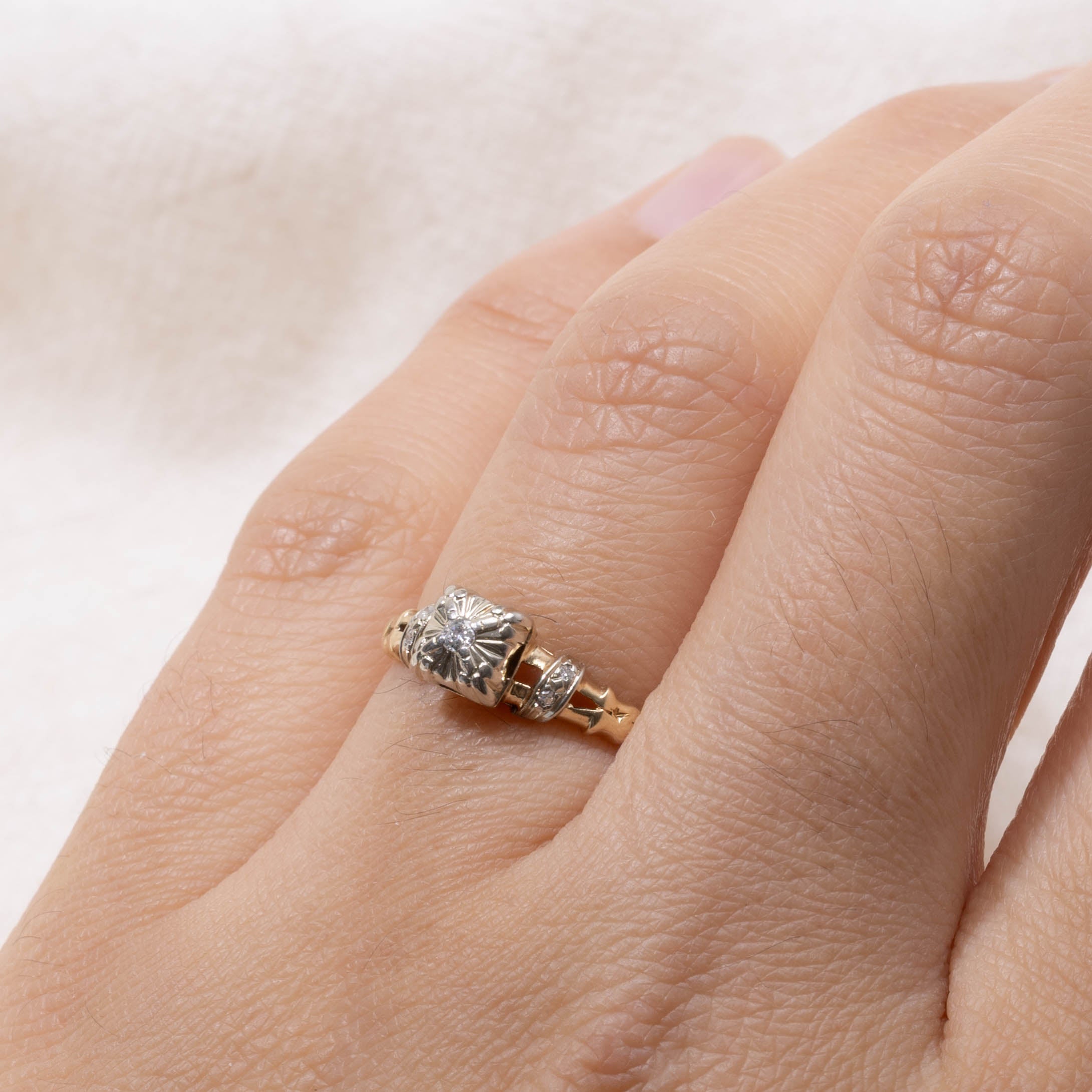 14k Two Tone Illusion Set Diamond Ring | SZ 5.75
