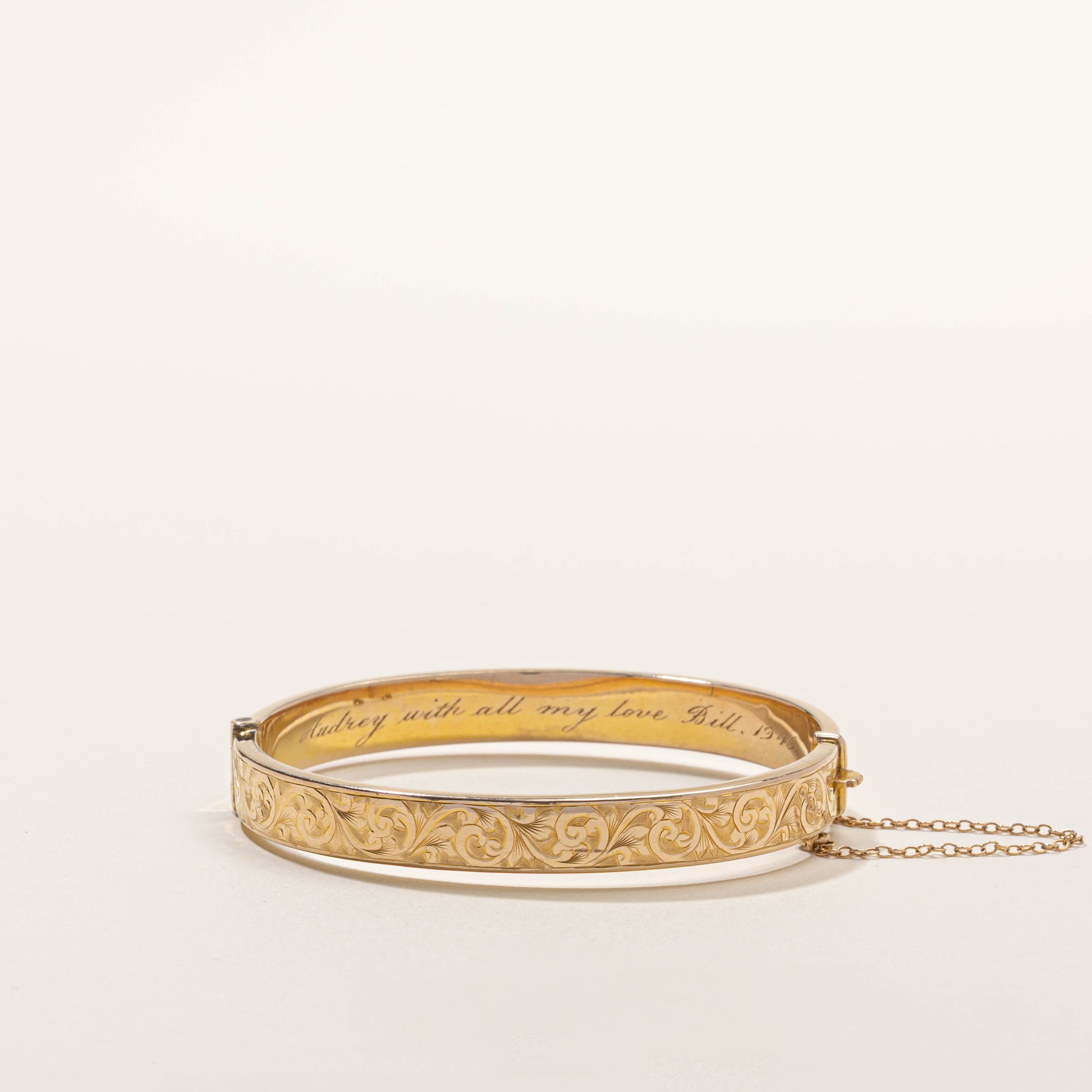 ‘Birks’ 9k Floral Engraved Bangle