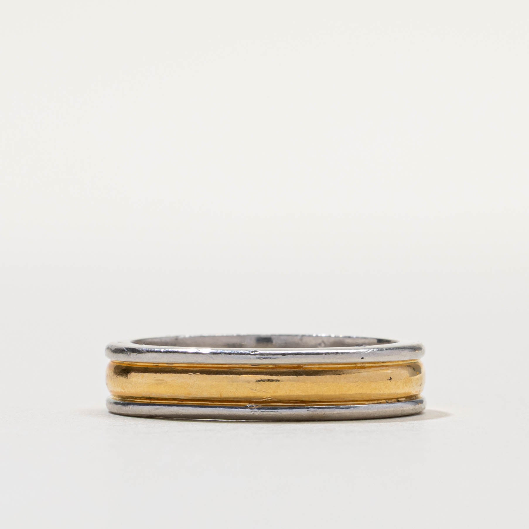 Platinum Two Tone Grooved Band | 4.95mm | SZ 8.75