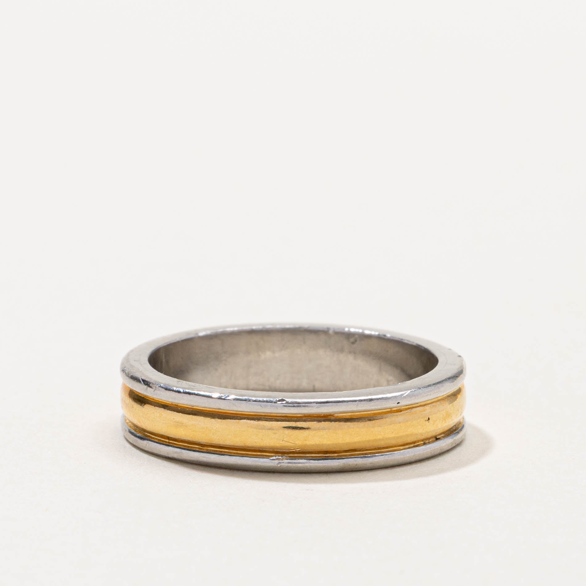 Platinum Two Tone Grooved Band | 4.95mm | SZ 8.75