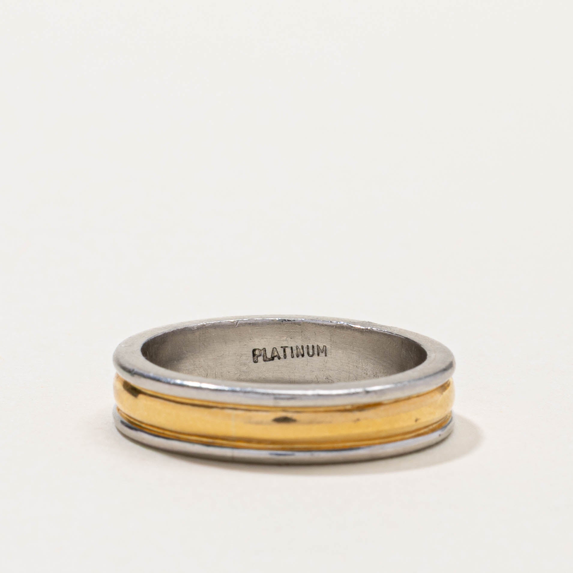 Platinum Two Tone Grooved Band | 4.95mm | SZ 8.75