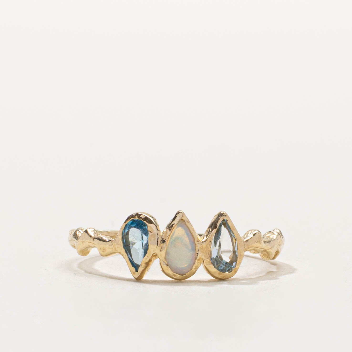 14k Pear Cut Aquamarine, Opal, and Blue Topaz Ring | 0.45ctw | SZ 6.5