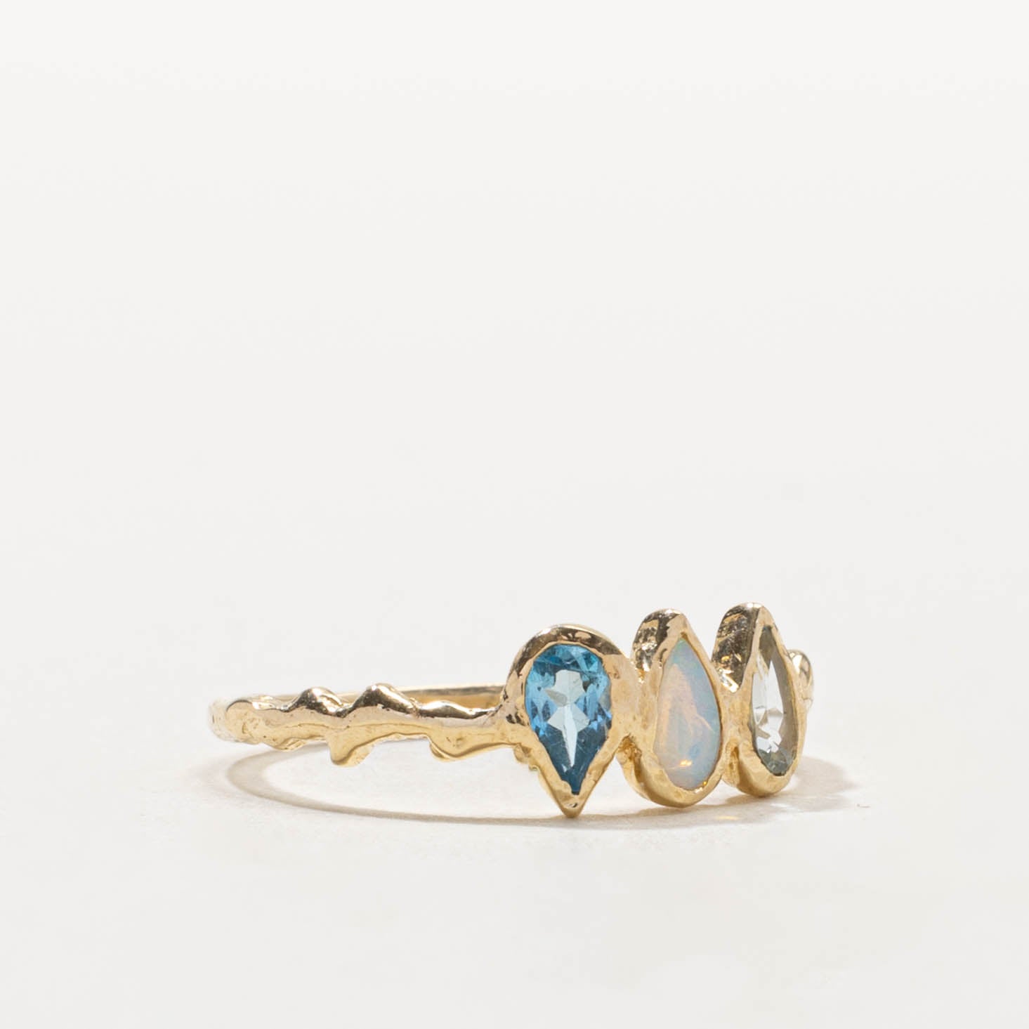 14k Pear Cut Aquamarine, Opal, and Blue Topaz Ring | 0.45ctw | SZ 6.5