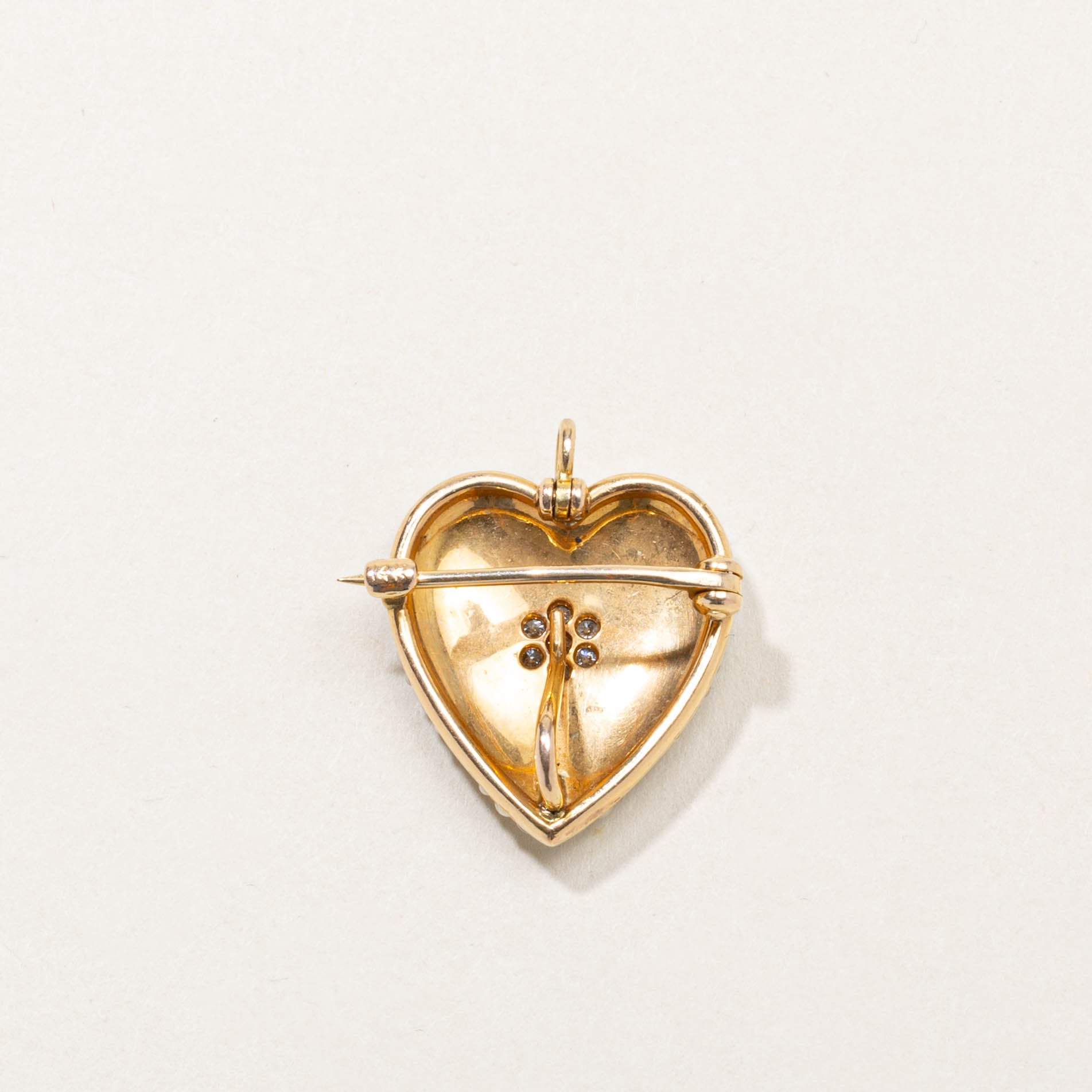 Antique Pave Set Seed Pearl & Diamond Heart Brooch | 0.14ctw