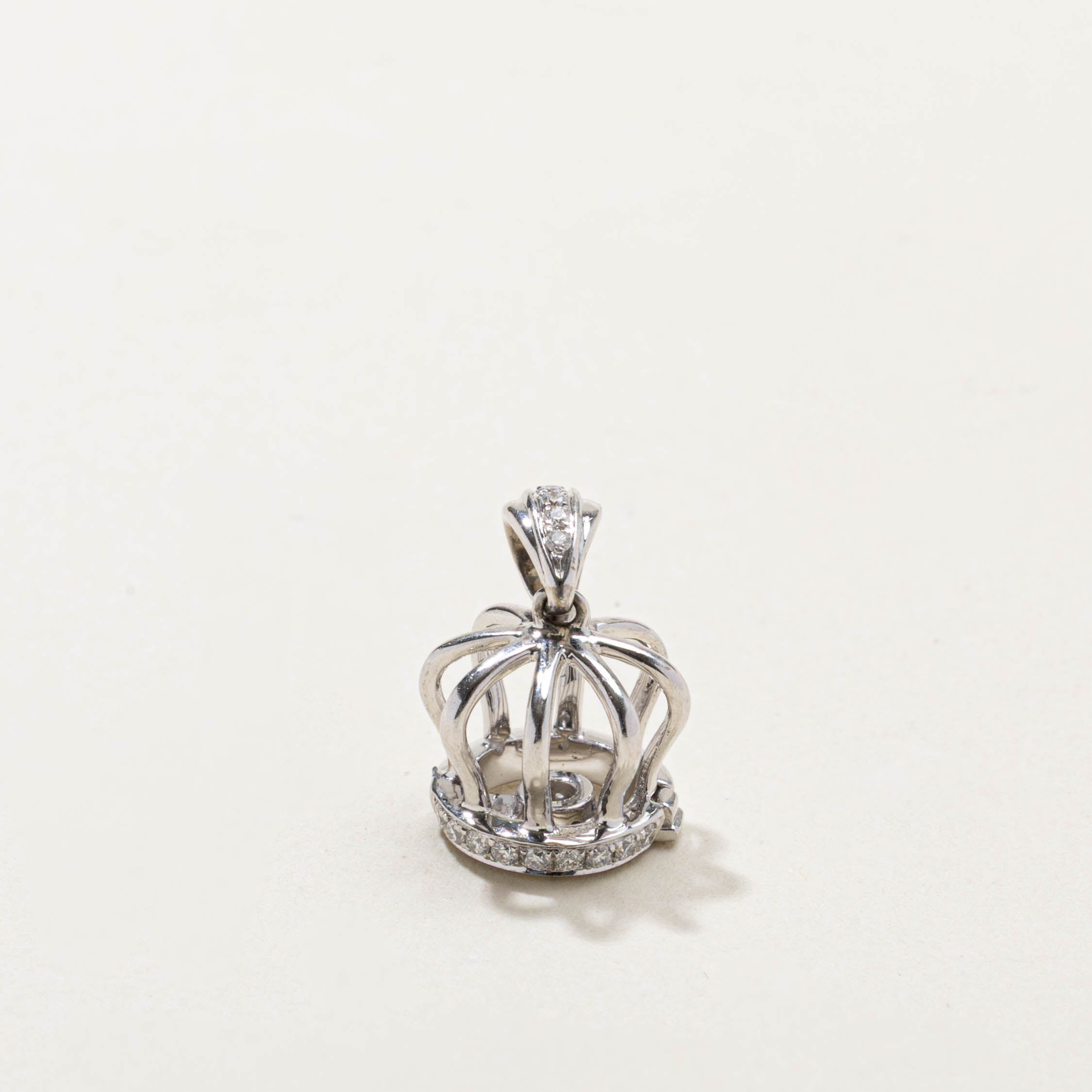 14k White Gold Diamond Crown Pendant | 0.10ctw