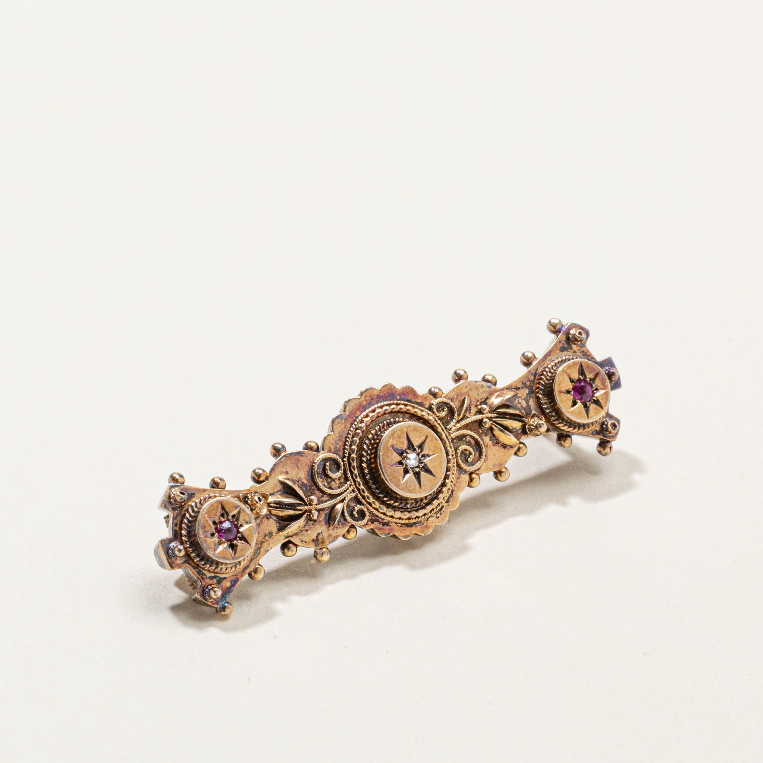 Victorian Ruby & Diamond Brooch | 0.01ctw, 0.05ctw