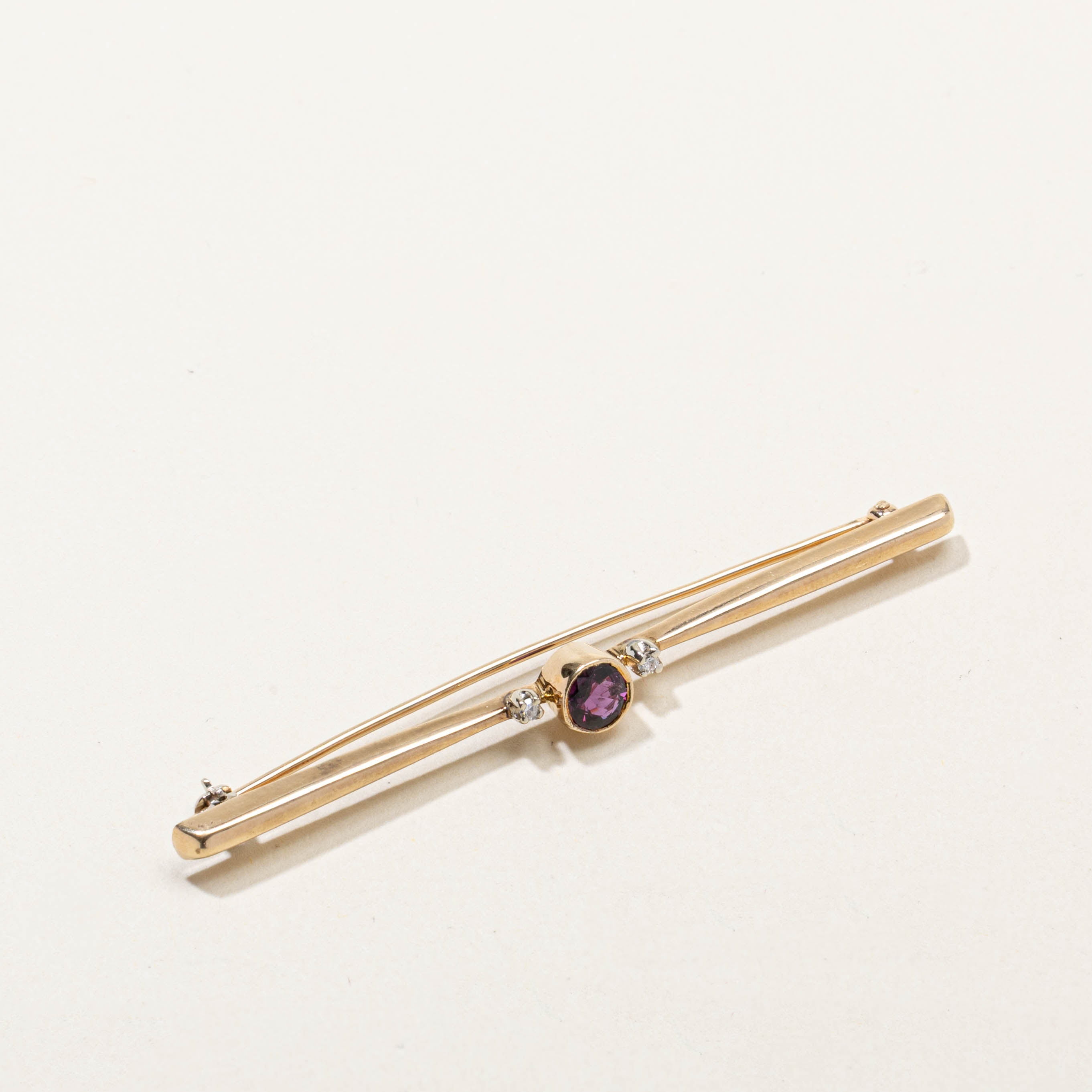 10k Ruby & Diamond Bar Brooch | 0.50ct, 0.04ctw