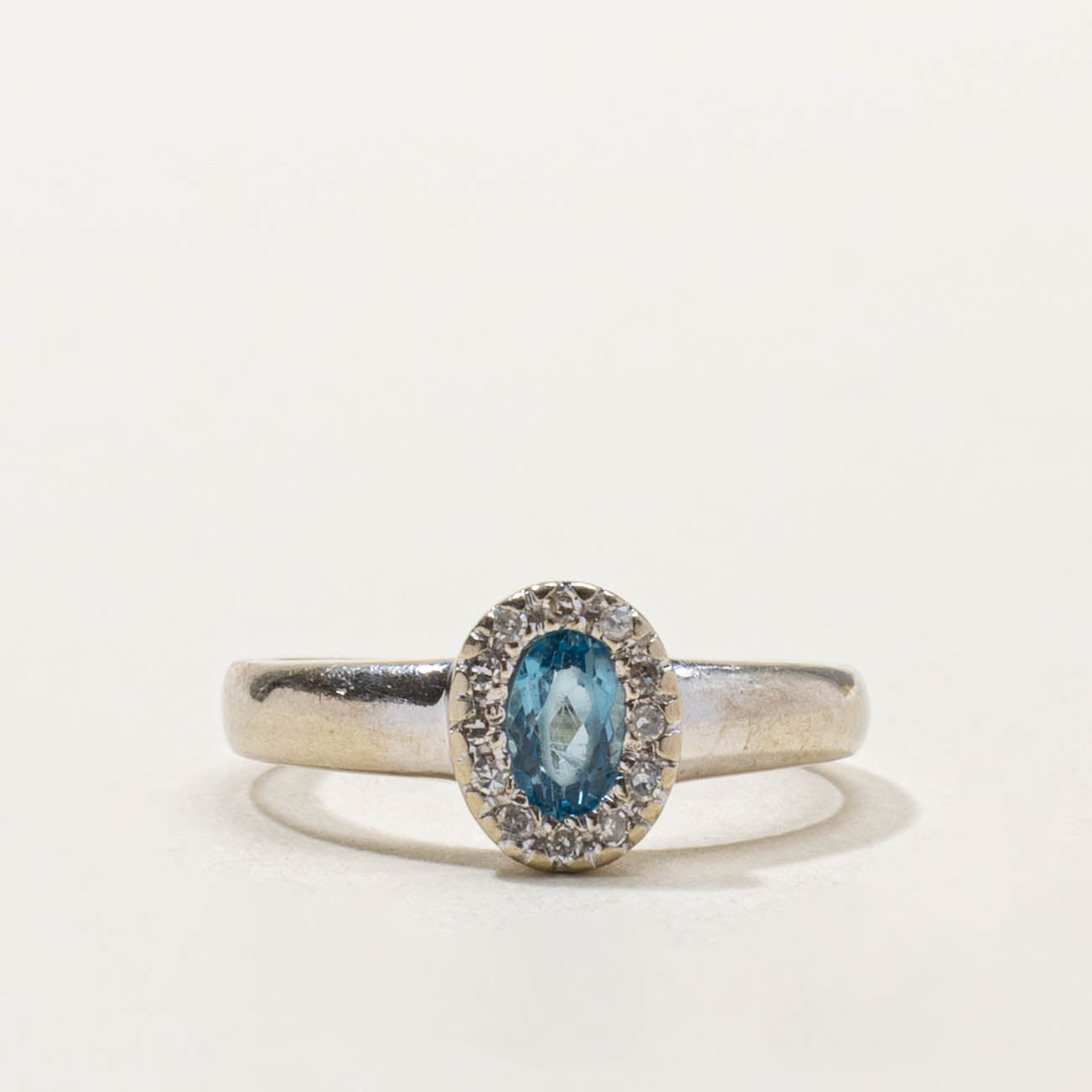 14k Blue Topaz & Diamond Halo Ring | 0.25ct, 0.06ctw | SZ 3.25