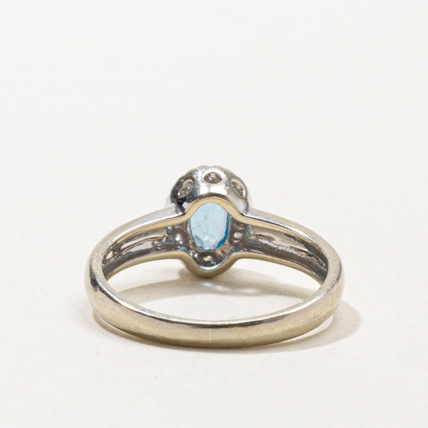 14k Blue Topaz & Diamond Halo Ring | 0.25ct, 0.06ctw | SZ 3.25