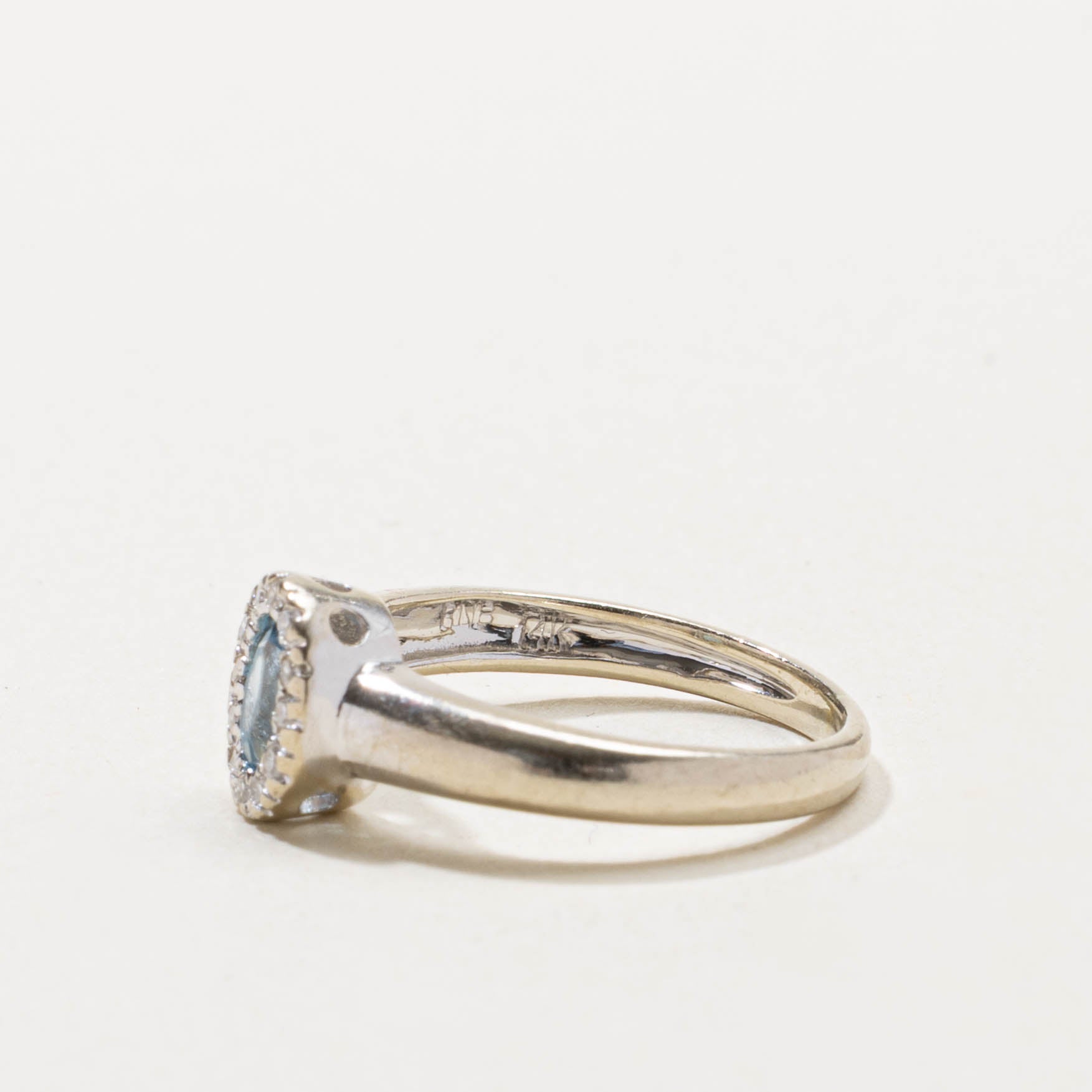 14k Blue Topaz & Diamond Halo Ring | 0.25ct, 0.06ctw | SZ 3.25