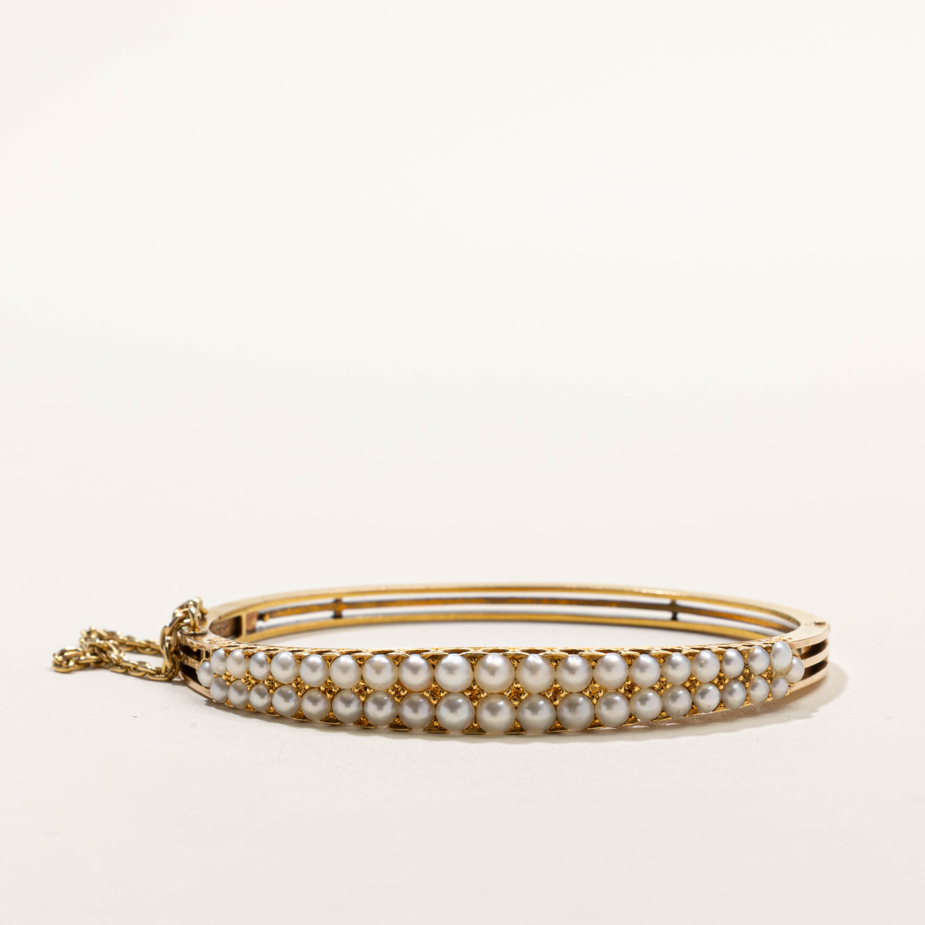14k Multi Row Pearl Bangle Bracelet
