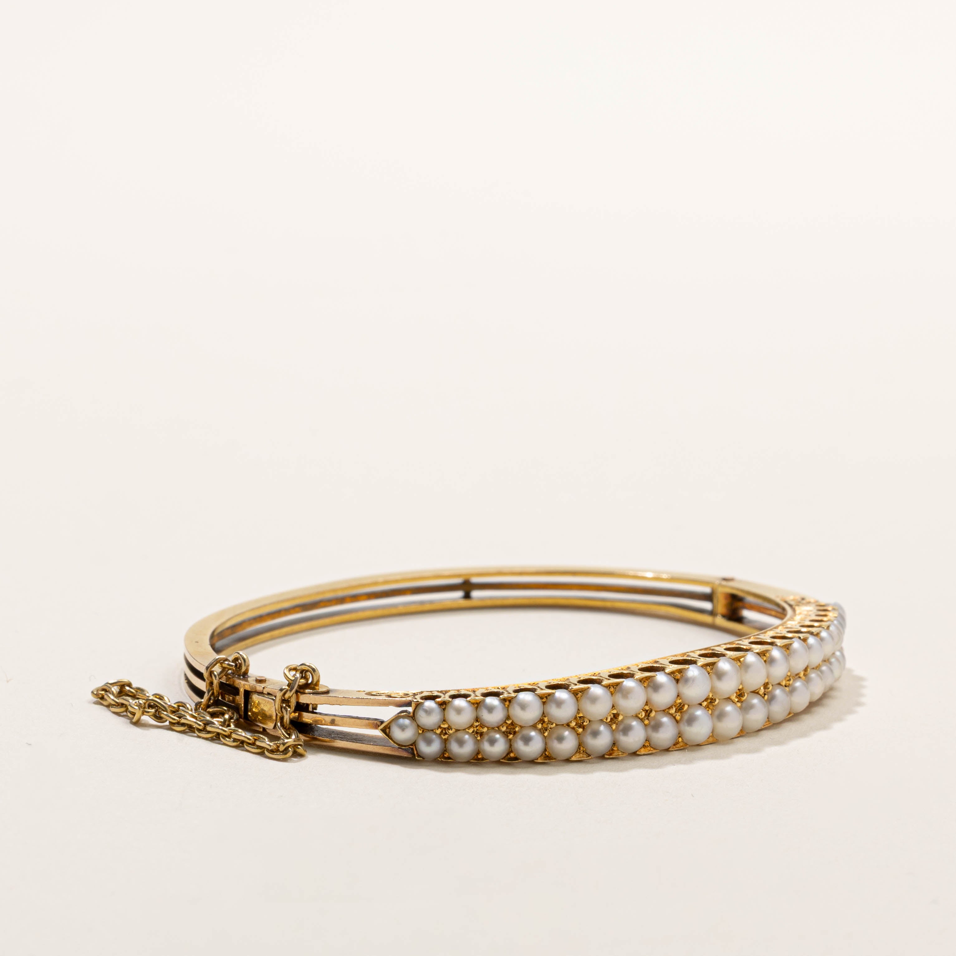 14k Multi Row Pearl Bangle Bracelet