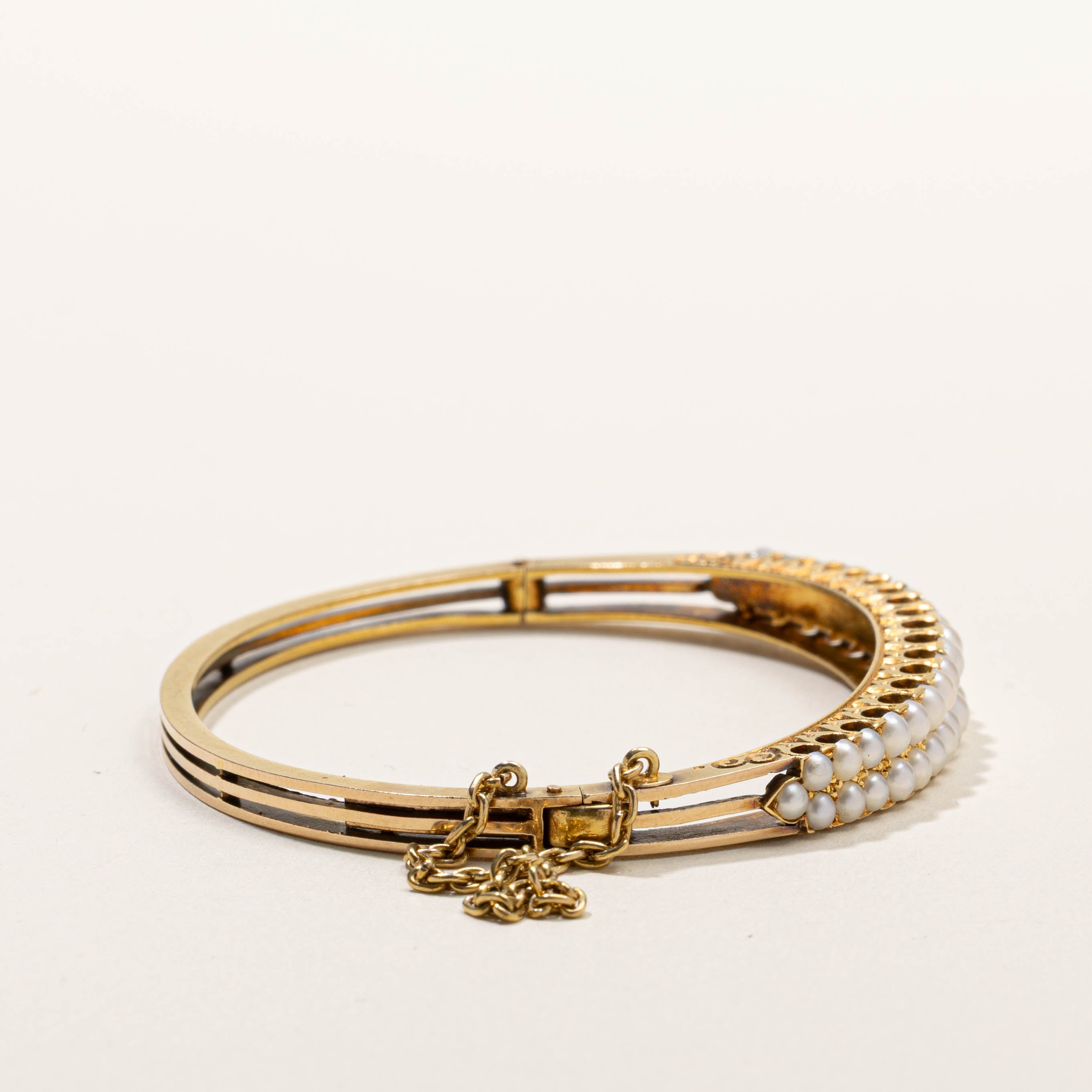 14k Multi Row Pearl Bangle Bracelet